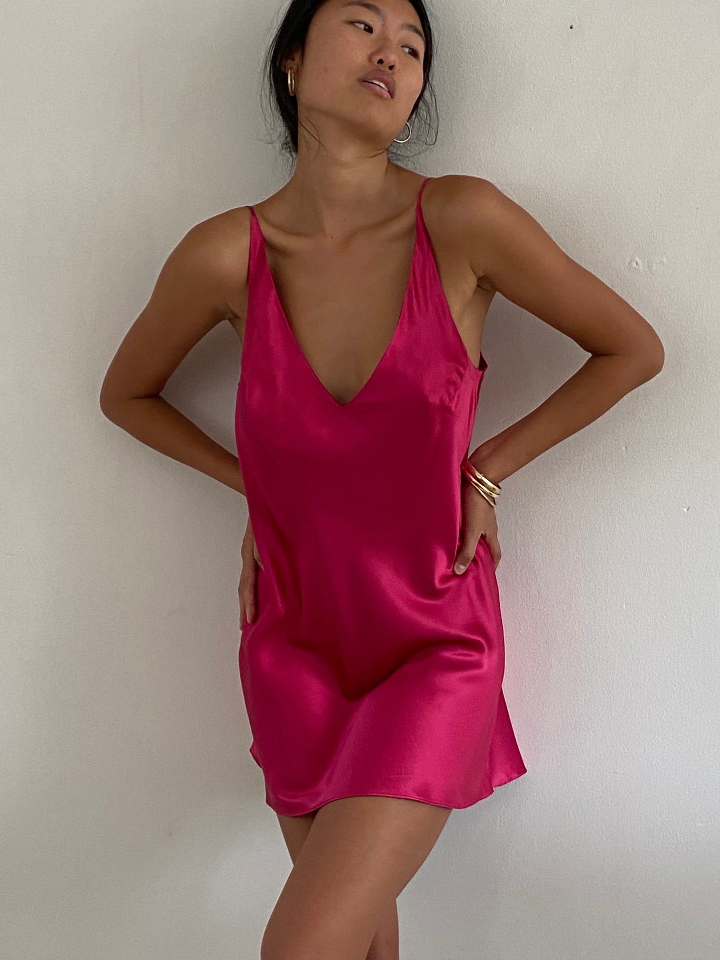 vintage 90s 100% silk charmeuse cerise red mini slip dress lingerie M