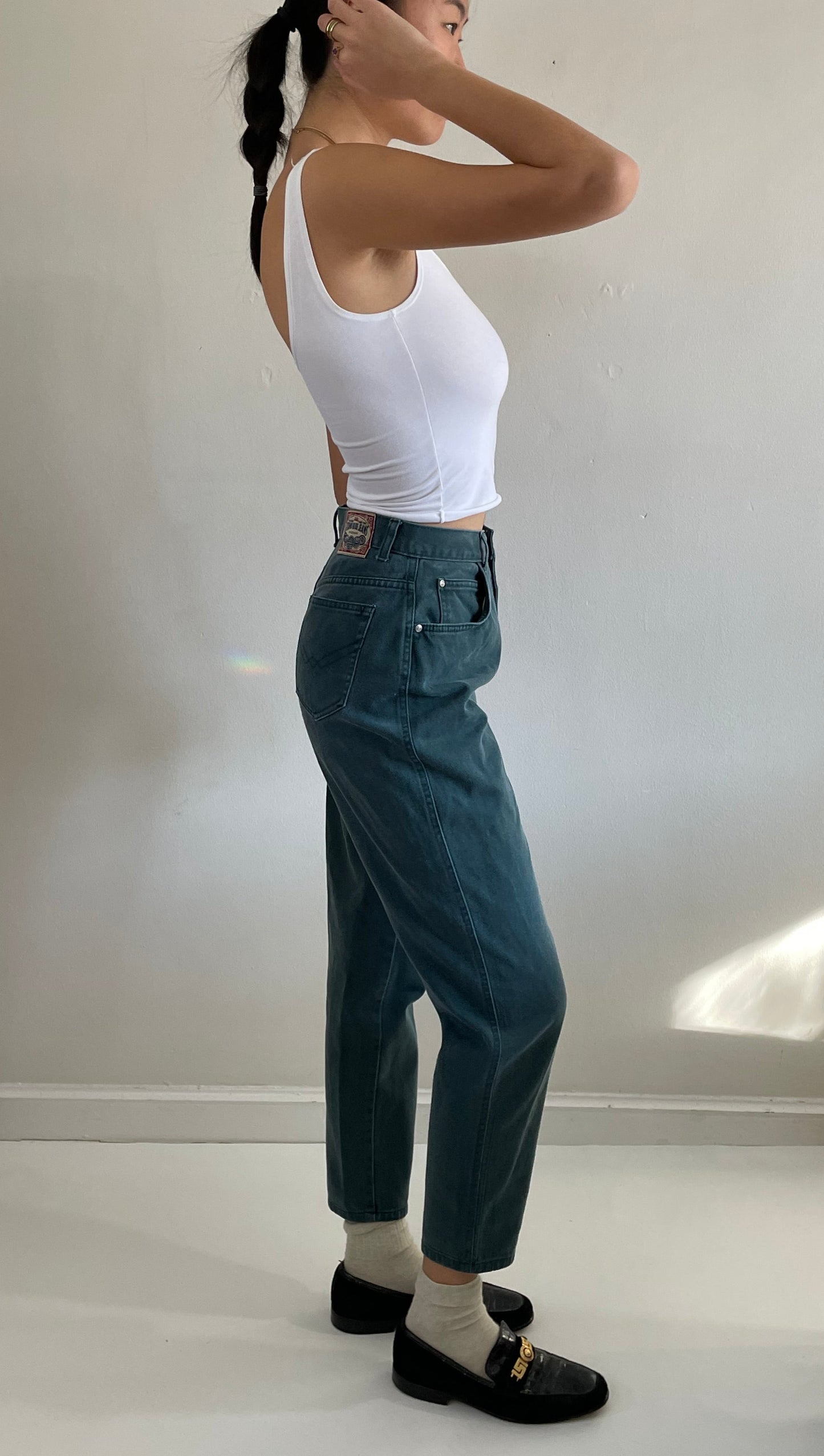 vintage 90s green high waisted button fly jeans levis