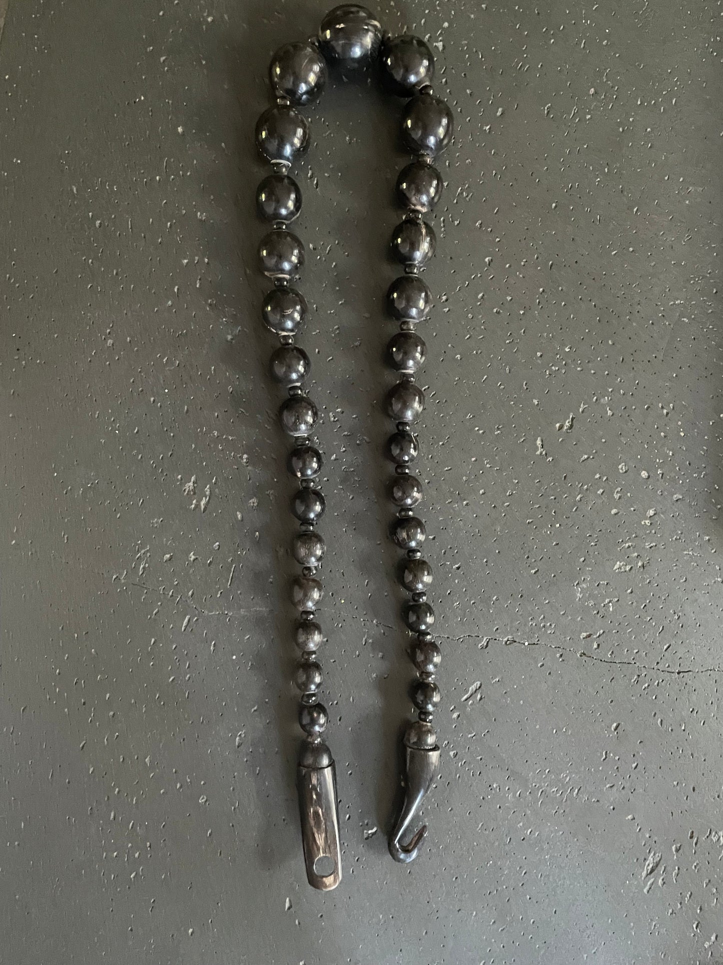 Vintage Monies by Gerda Lynggaard polished horn bead 30" modernist Scandinavian style statement necklace + horn hook clasp jewelry