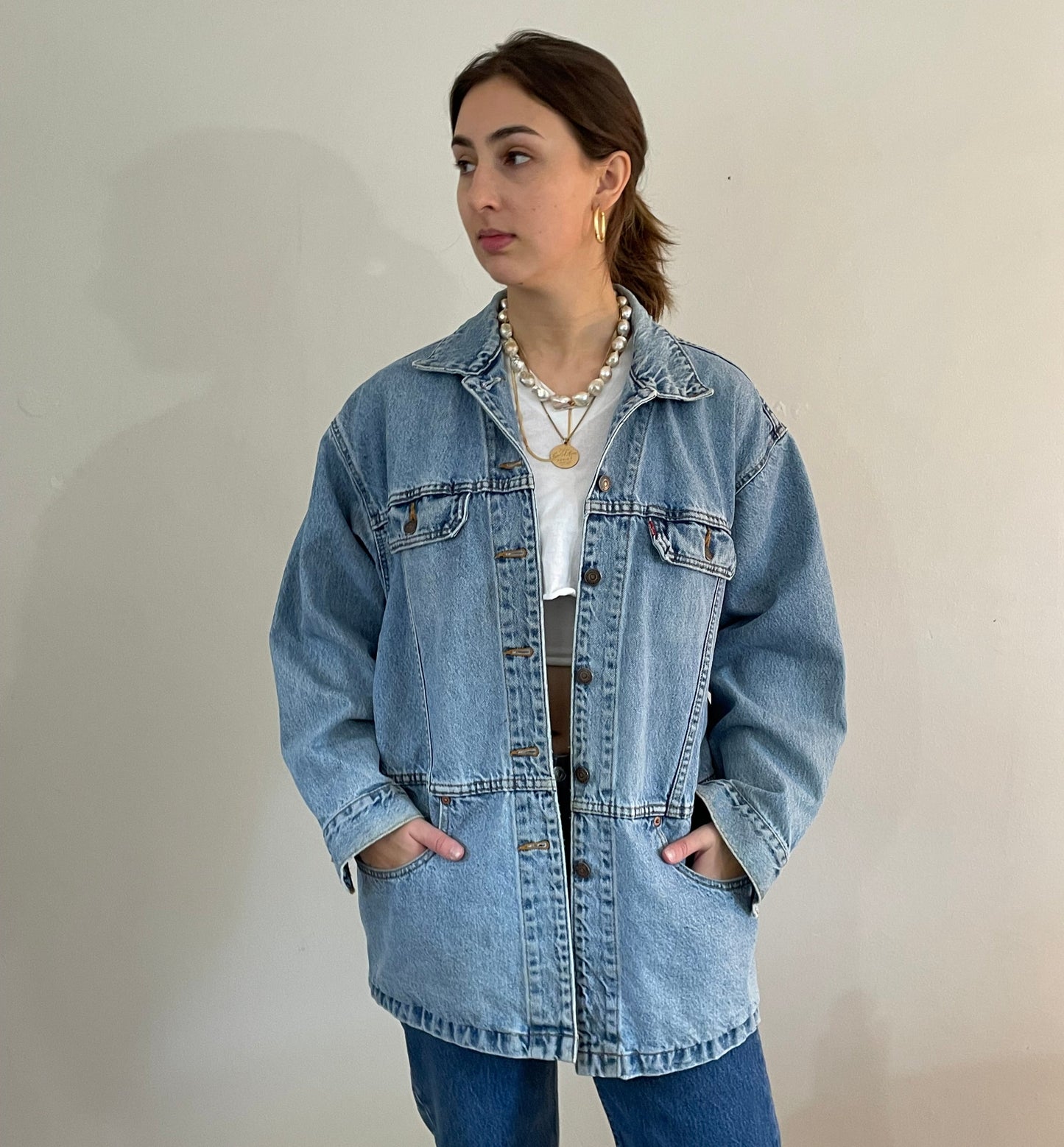 vintage 70s Levis faded light wash denim jean barn chore work jacket Large