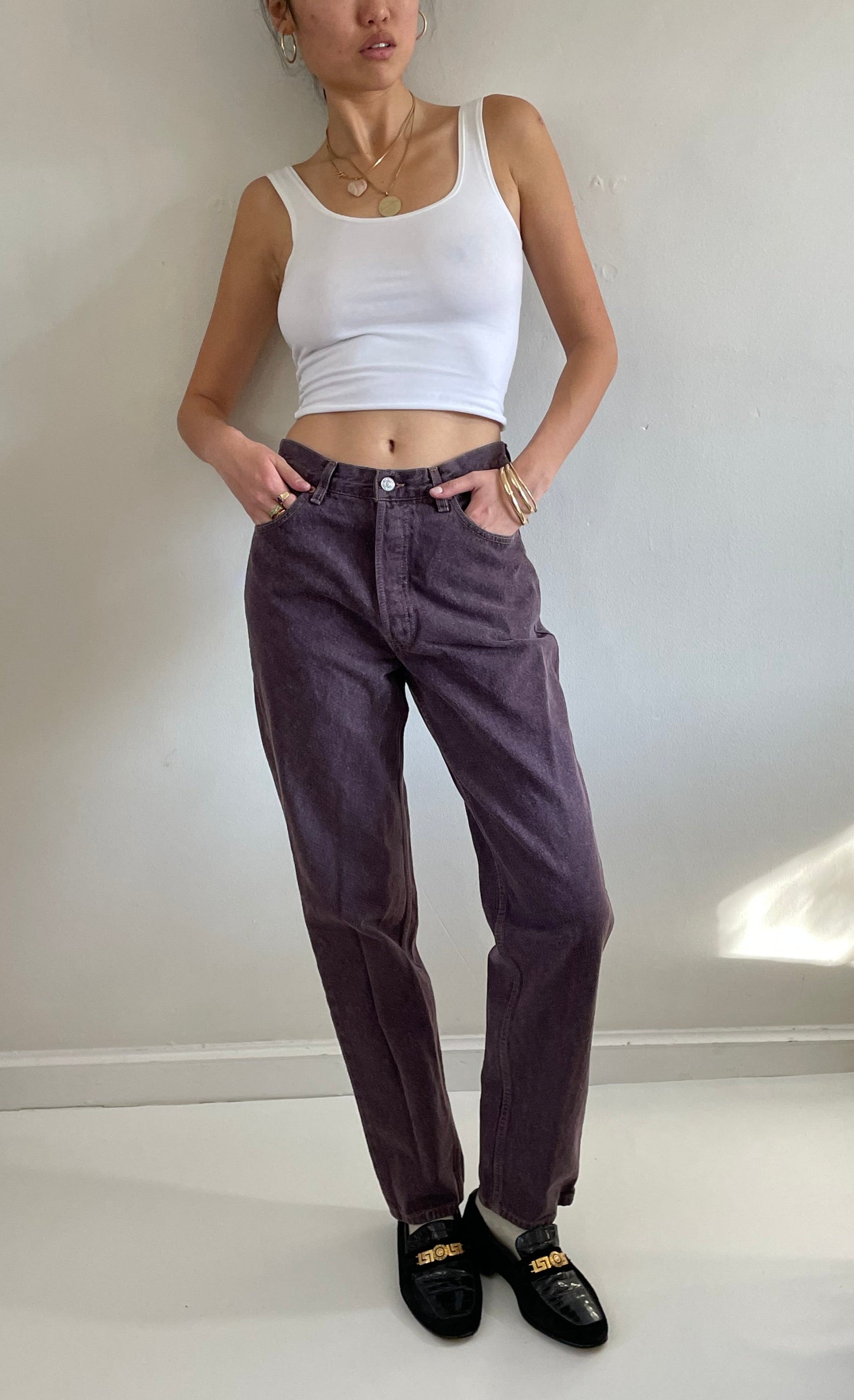 Vintage 80s Levi's button fly womens brown shrink to fit Levis 501 jeans size 29 x 32