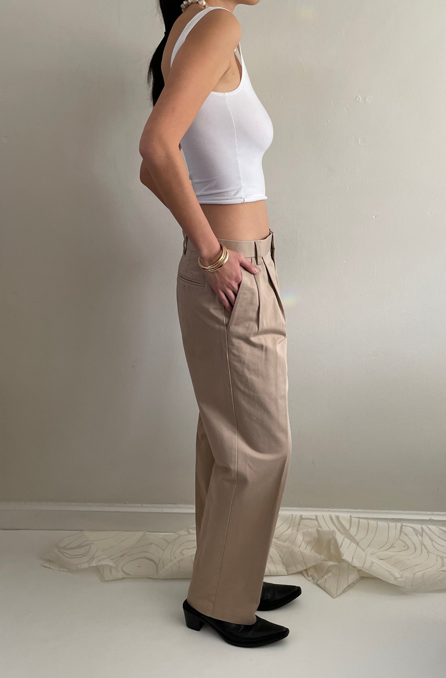 vintage 90s pleated cotton twill khakis chinos boyfriend pants trousers size 32