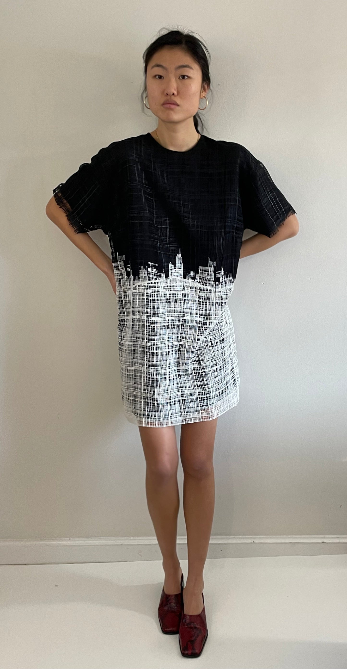 vintage Y2K black and white short sleeve pullover shift dress Medium