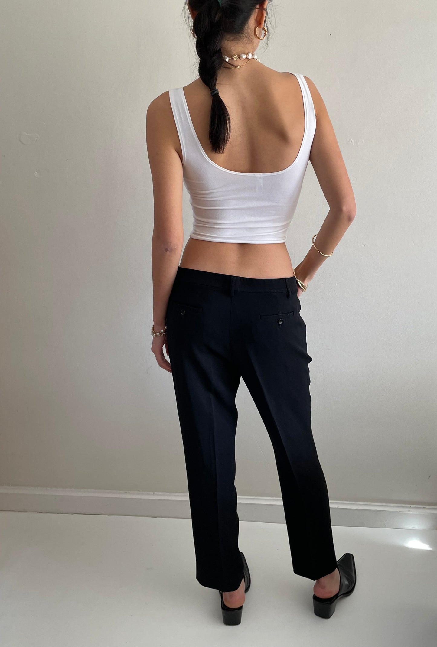 Vintage Y2K Etro Wool Pants / Mid Rise Italian Black Wool Flat Front Straight Leg Pants Italian 46 / US 10