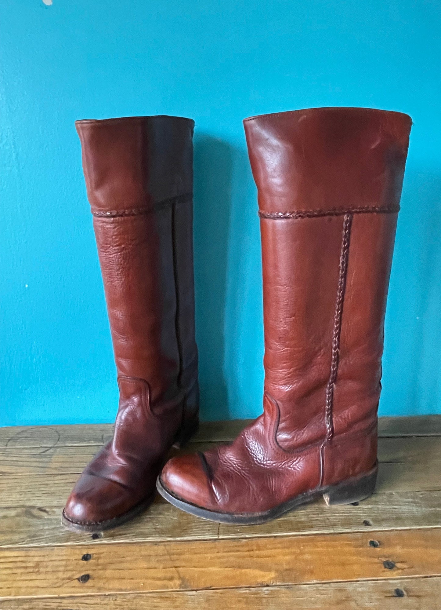 Vintage 70s Frye Leather Boots Tall Chestnut Leather Campus Boots 7.5 B