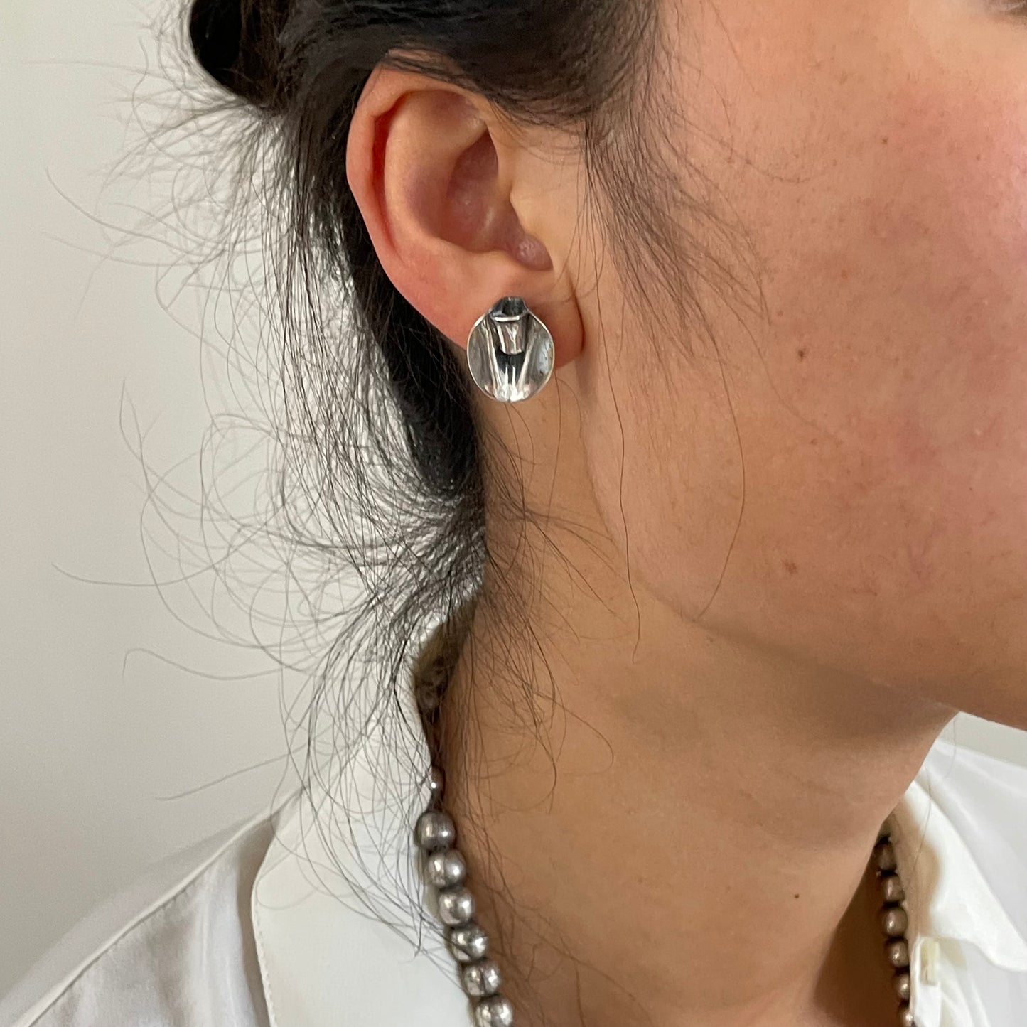 vintage 50s Scandinavian earrings | sterling silver 925 handcrafted modernist Nordic sculptural screw back earrings