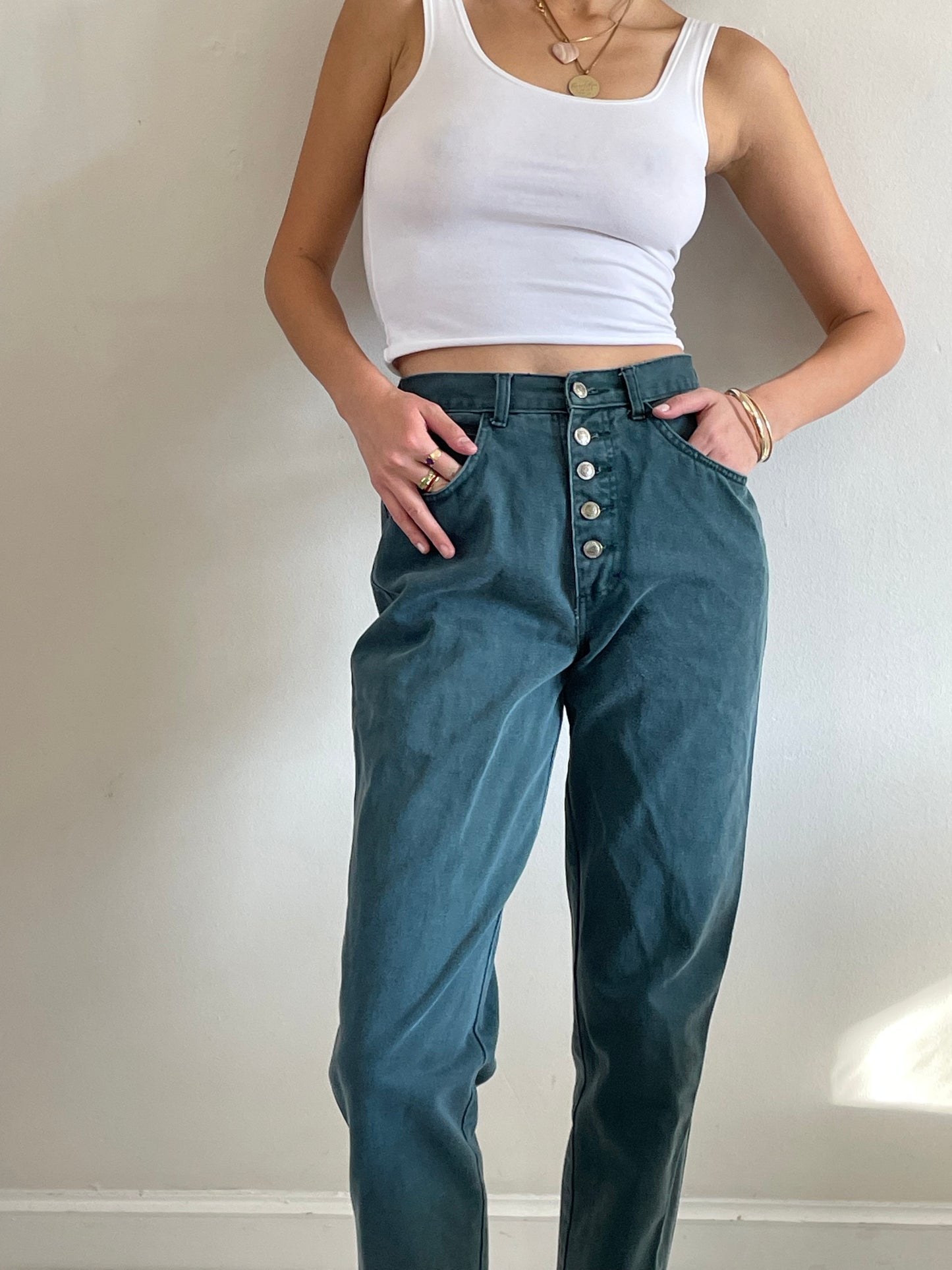 vintage 90s green high waisted button fly jeans levis