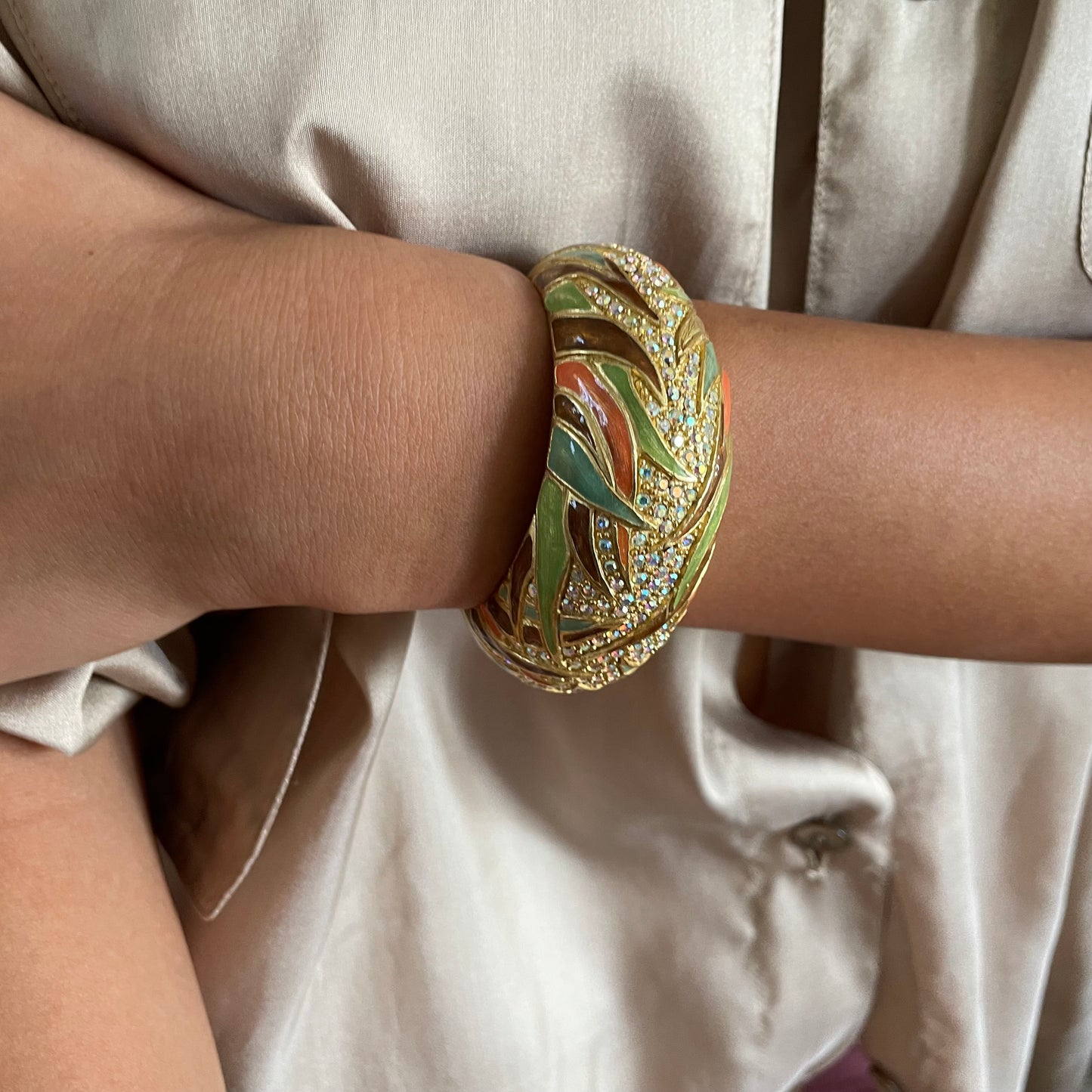 Vintage 90s Roxanne Assoulin Enamel Cuff Bracelet and Door Knocker Earring Matching Set Jewelry