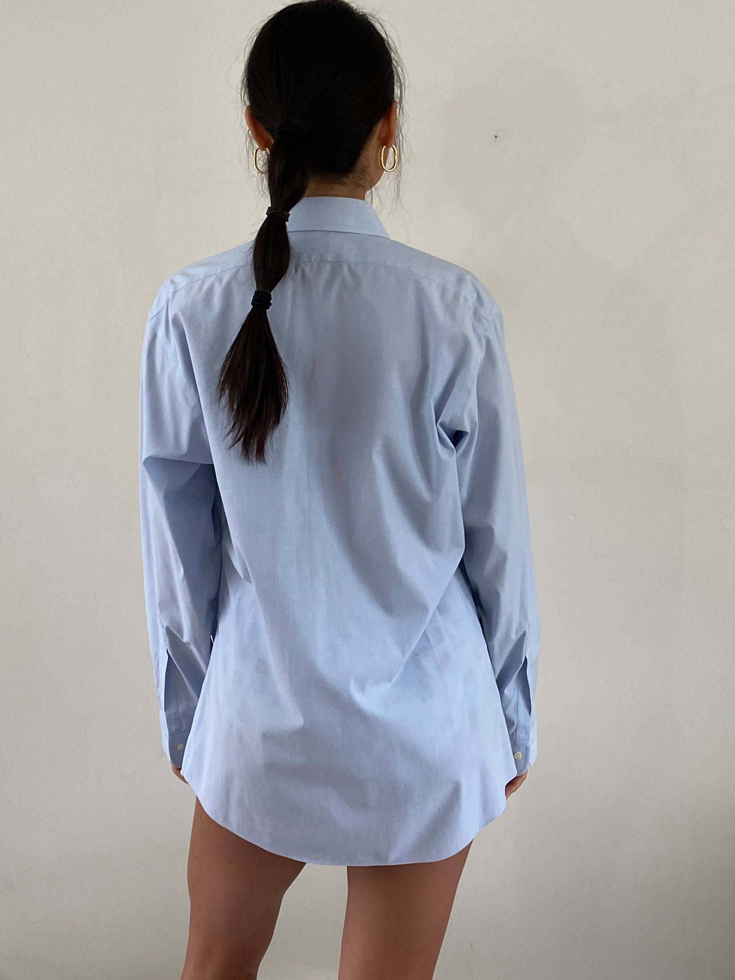 vintage 70s cotton ice blue boyfriend button down menswear shirt | Large