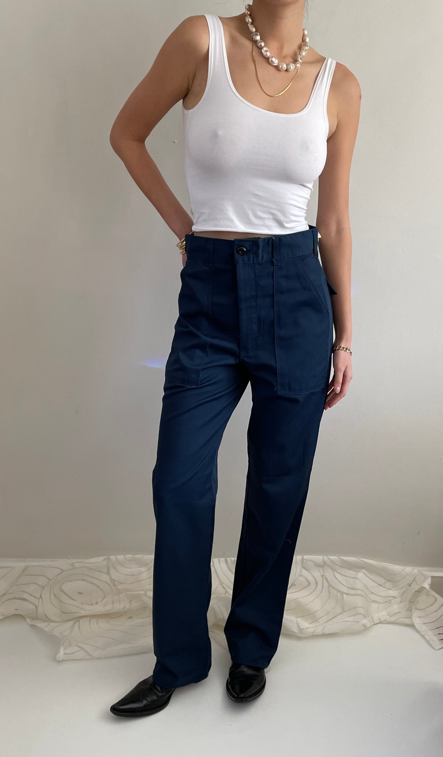vintage navy blue utility uniform work cotton blend pants tall size 30