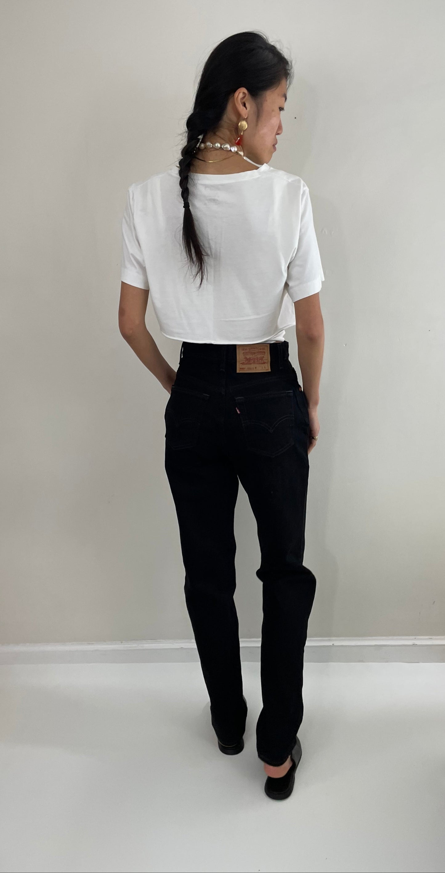 Vintage black 80s Levi's 550 high waisted tall zipper fly dark black dressy deadstock new 80s Levis tall jeans size 27 x 33