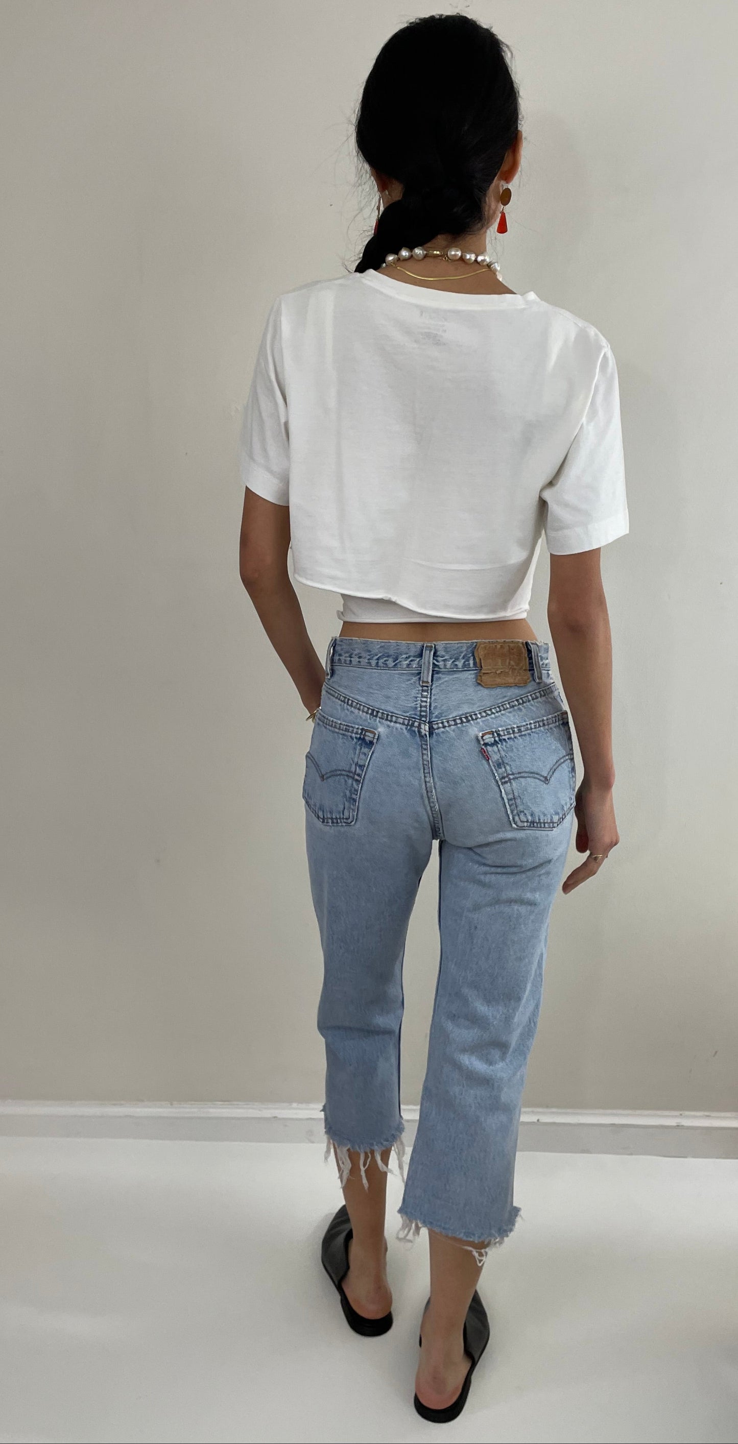 vintage 80s Levi's 501 faded button fly boyfriend cropped Levis jeans size 28