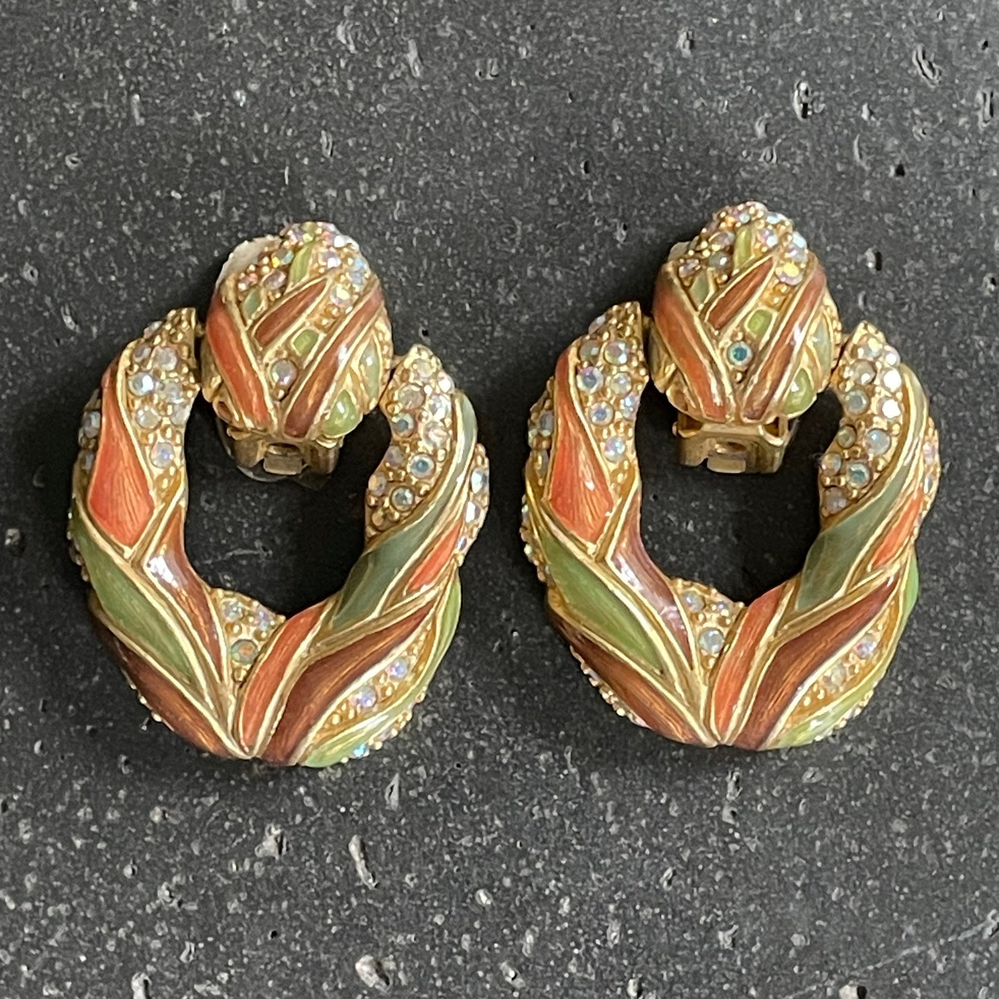 Vintage 90s Roxanne Assoulin Enamel Cuff Bracelet and Door Knocker Earring Matching Set Jewelry