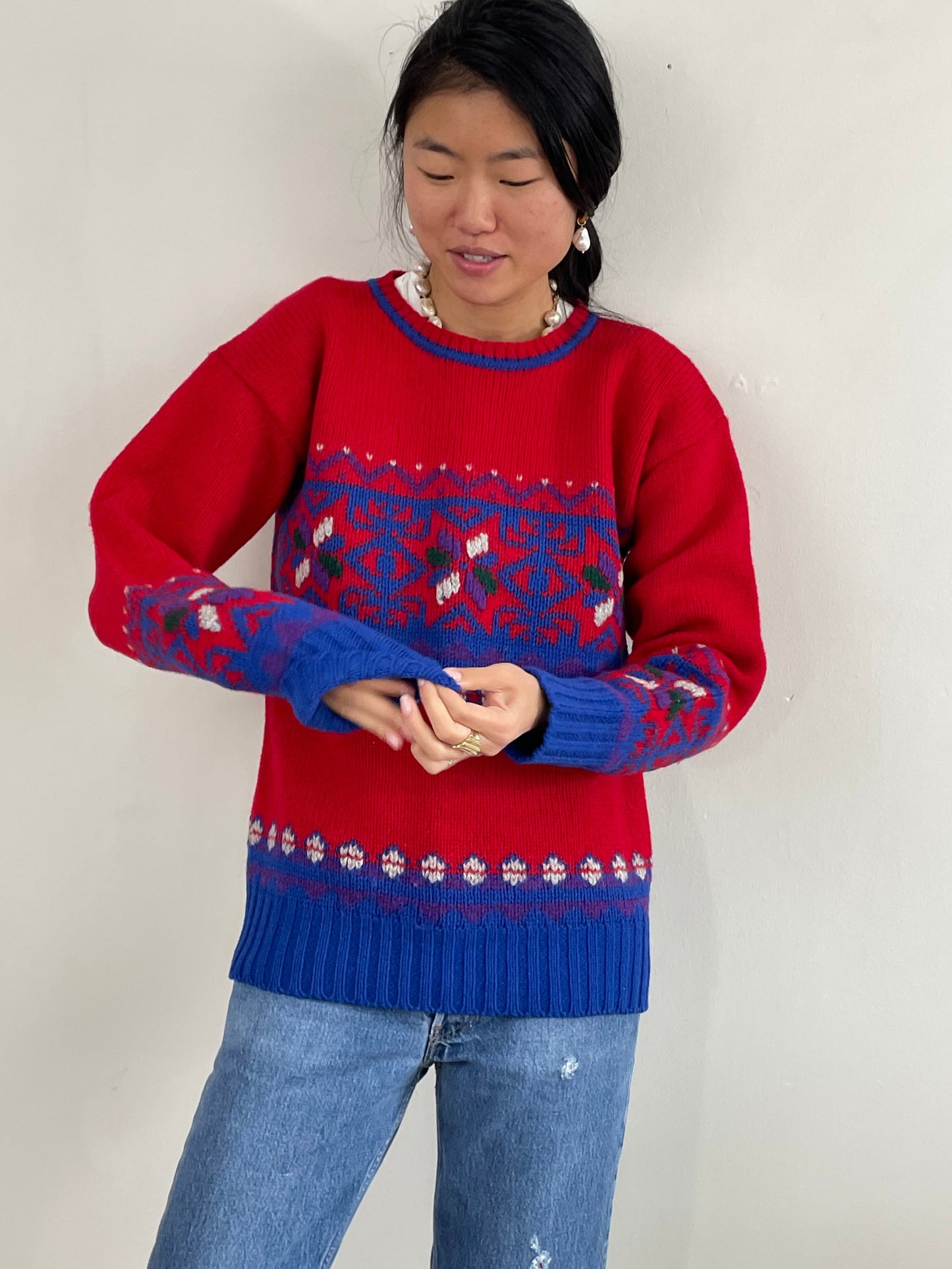 Vintage Ralph Lauren Fair Isle Hand Knit Wool Sweater