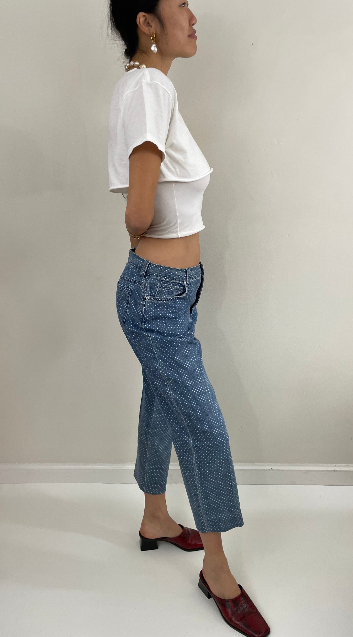 Vintage 90s Polka Dot Blue Denim Cropped Gloria Vanderbilt Jeans