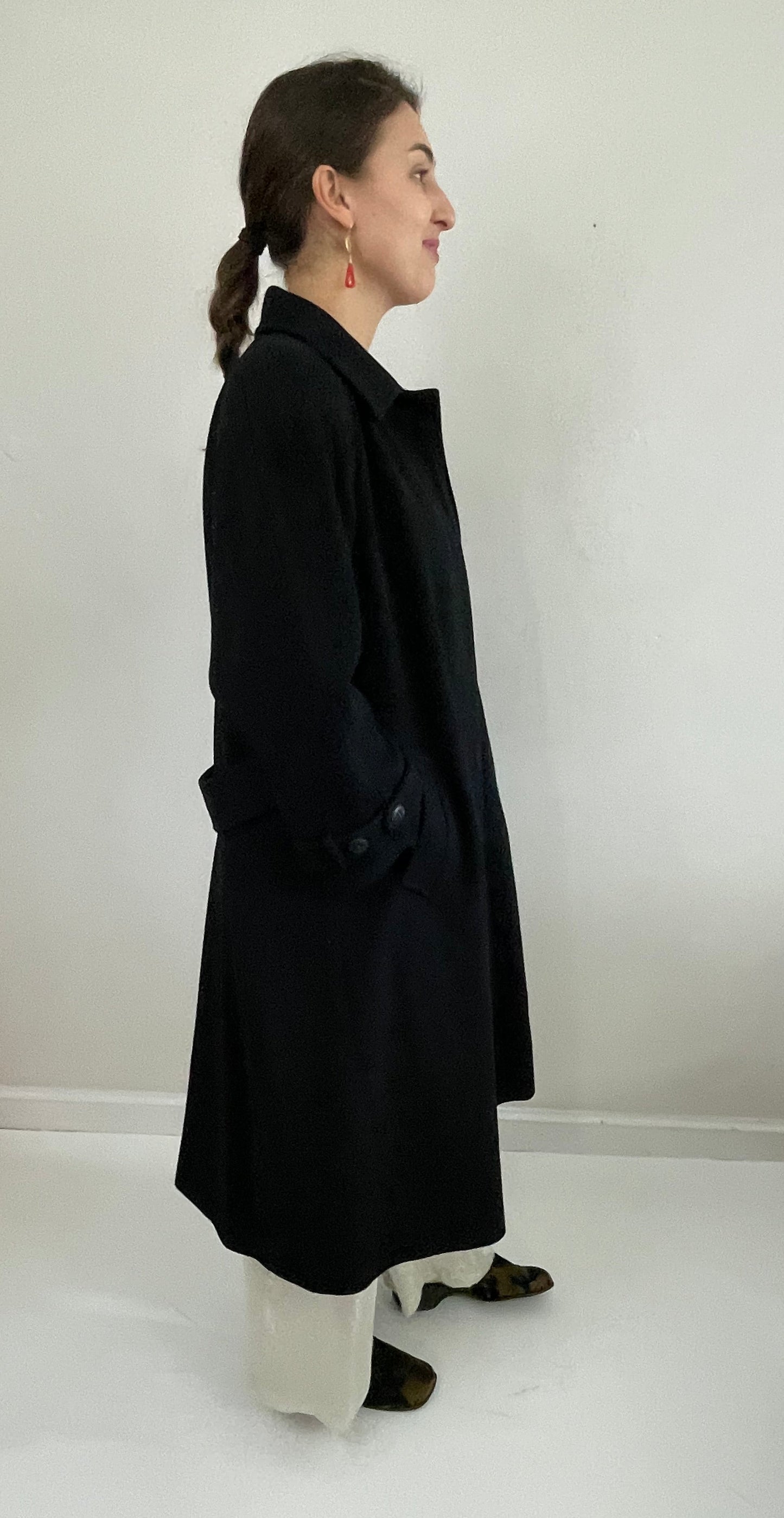 Vintage 90s Long Black Wool Overcoat Winter Coat