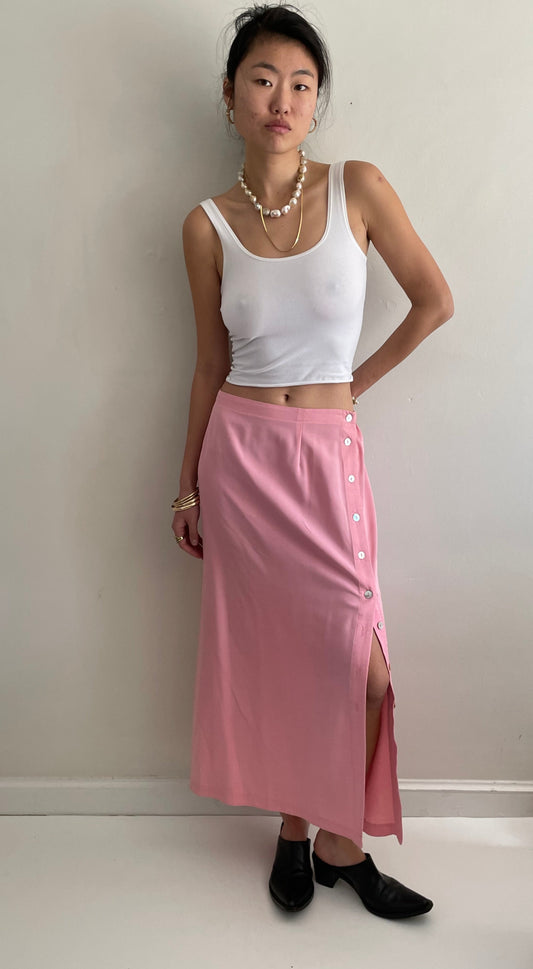 vintage 90s pink button front maxi skirt