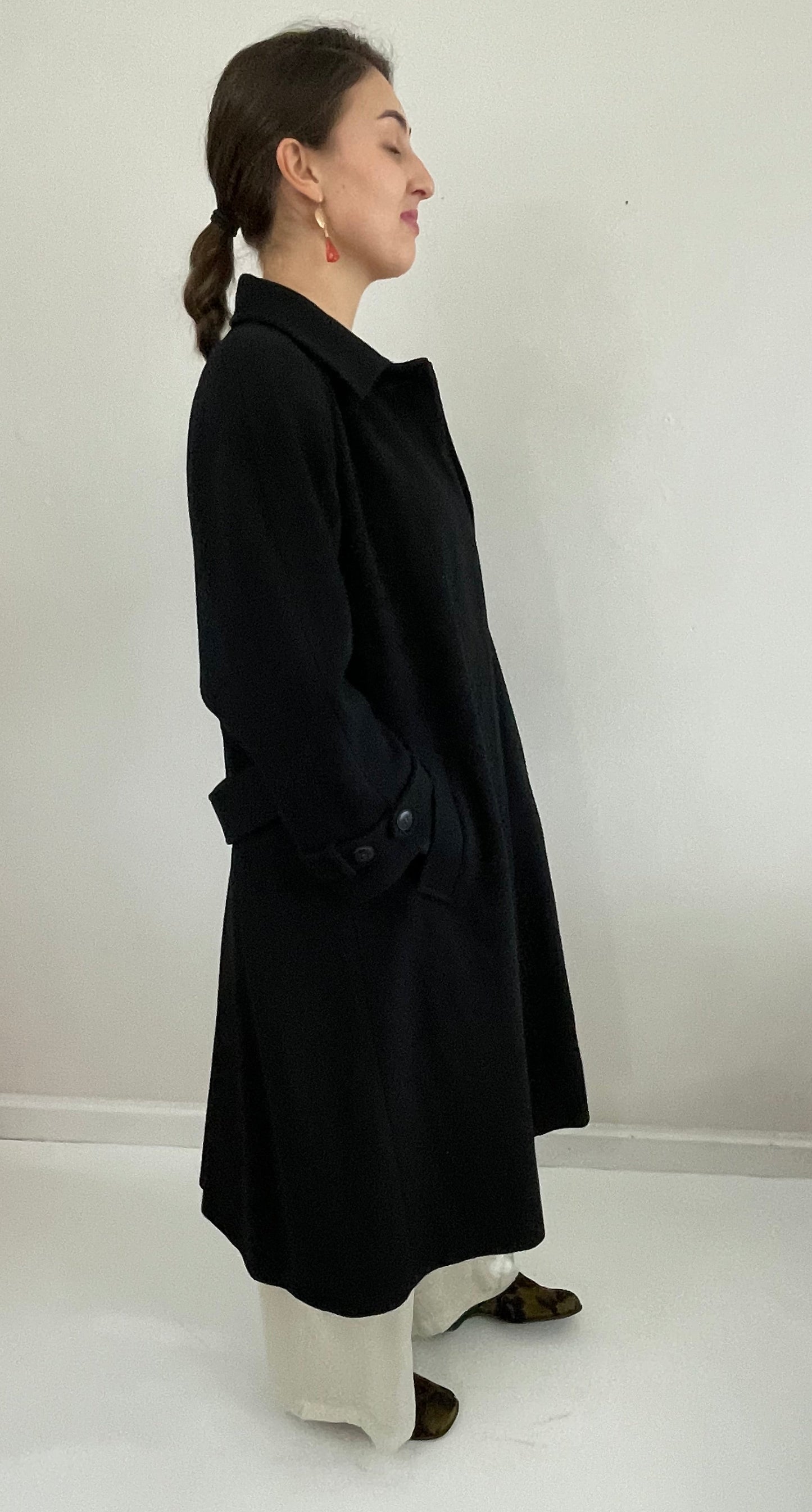 Vintage 90s Long Black Wool Overcoat Winter Coat