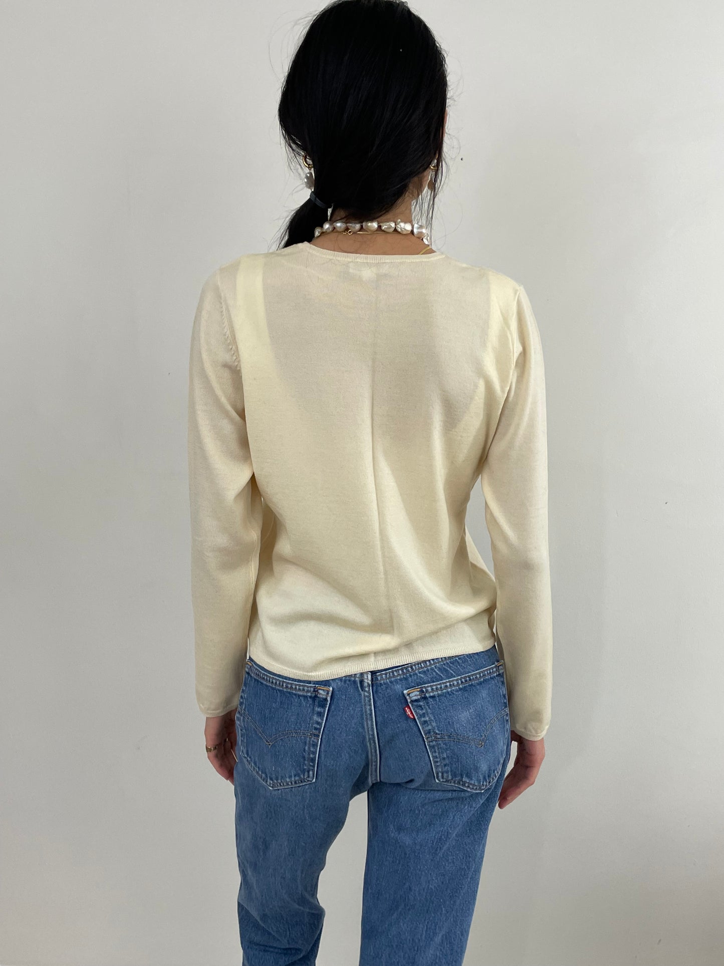 Vintage Merino Wool Lightweight Crewneck Buttercream Sweater