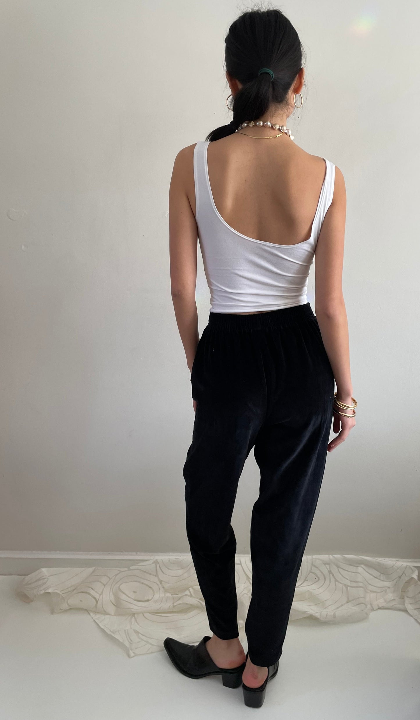 vintage 90s black velour elastic waist stretch velvet jogger pants