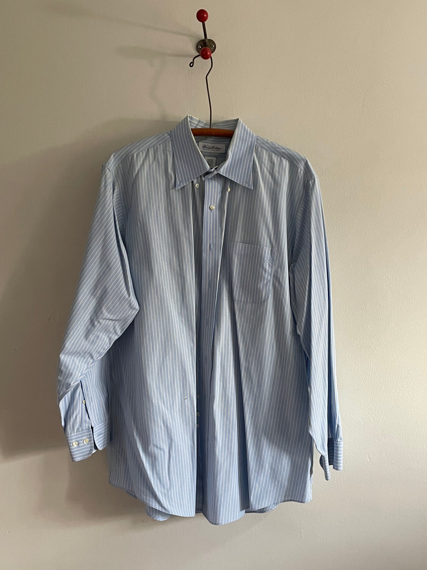 vintage baby blue boyfriend shirt | oversized cotton pinstripe Brooks Brothers mens button down shirt blouse | XL