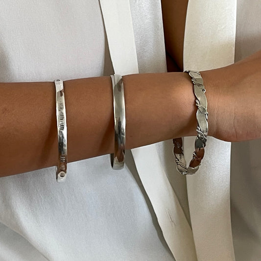 2 Vintage Sterling Silver Mexican Taxco Handmade Bangle Bracelets Set of 3 Bracelets
