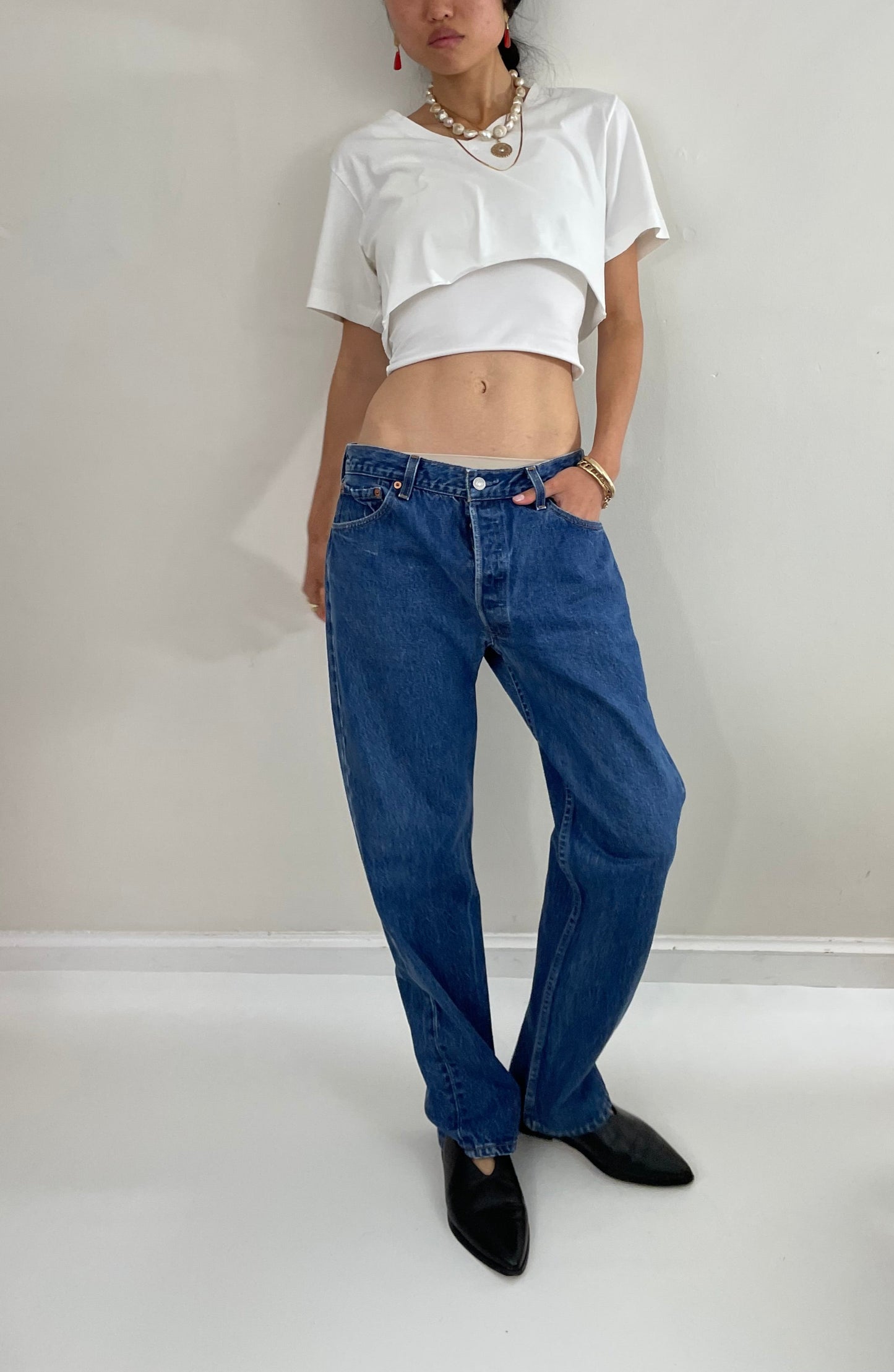 vintage 80s Levi's 501 faded button fly medium wash red tab Levis iconic jeans made in USA size 32 x 30