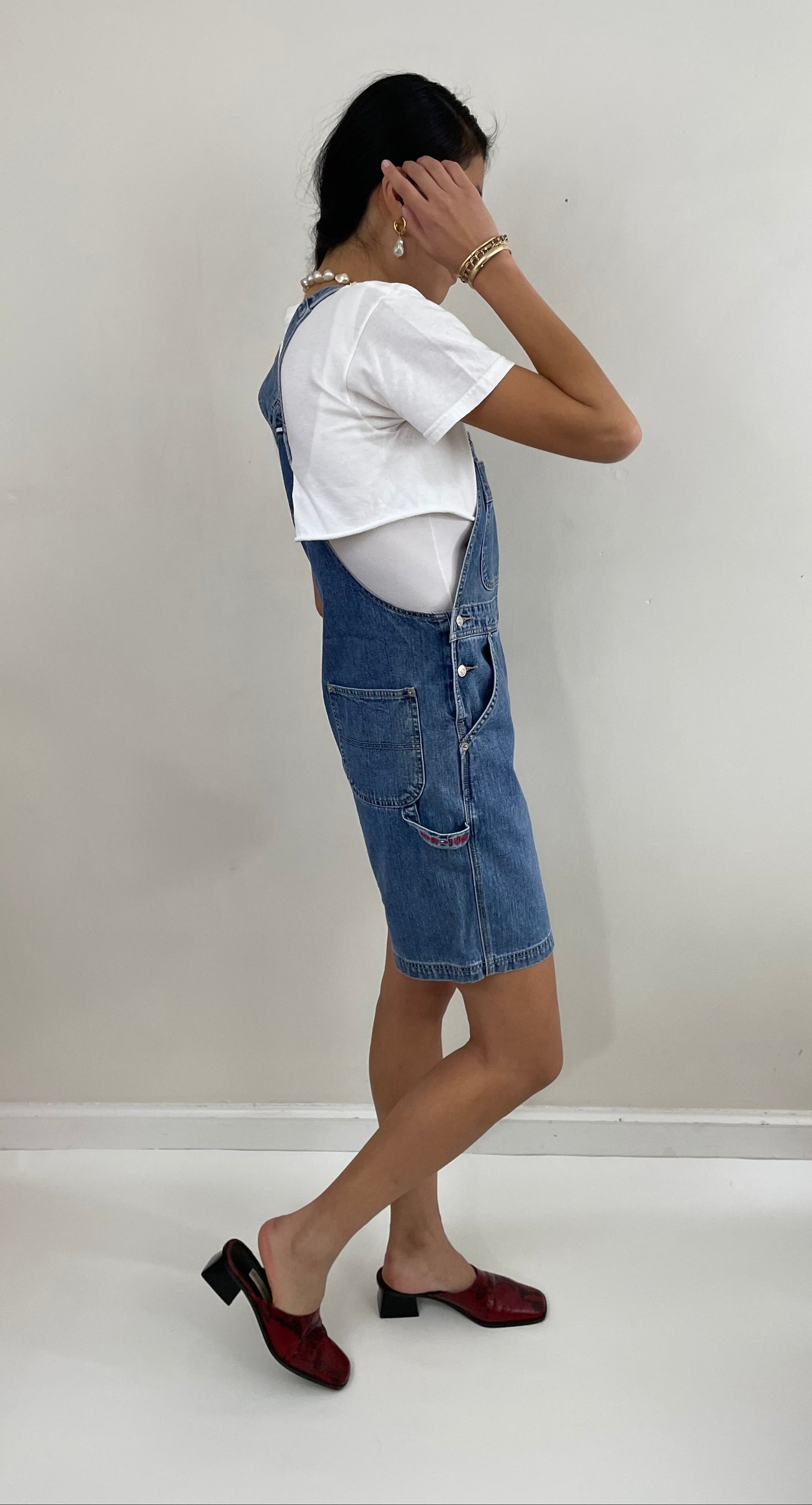 Vintage Y2K Tommy Hilfiger Bib Short Overalls Medium