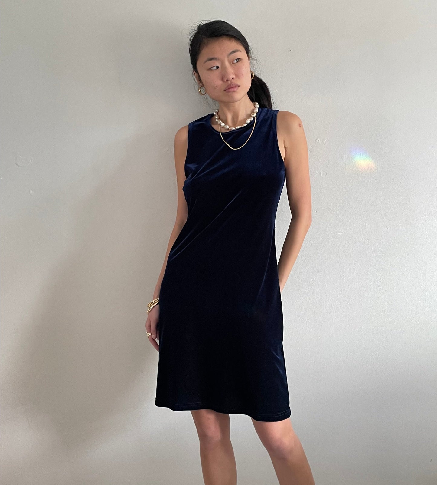 vintage 90s stretch velvet sleeveless easy t-shirt tank shift dress