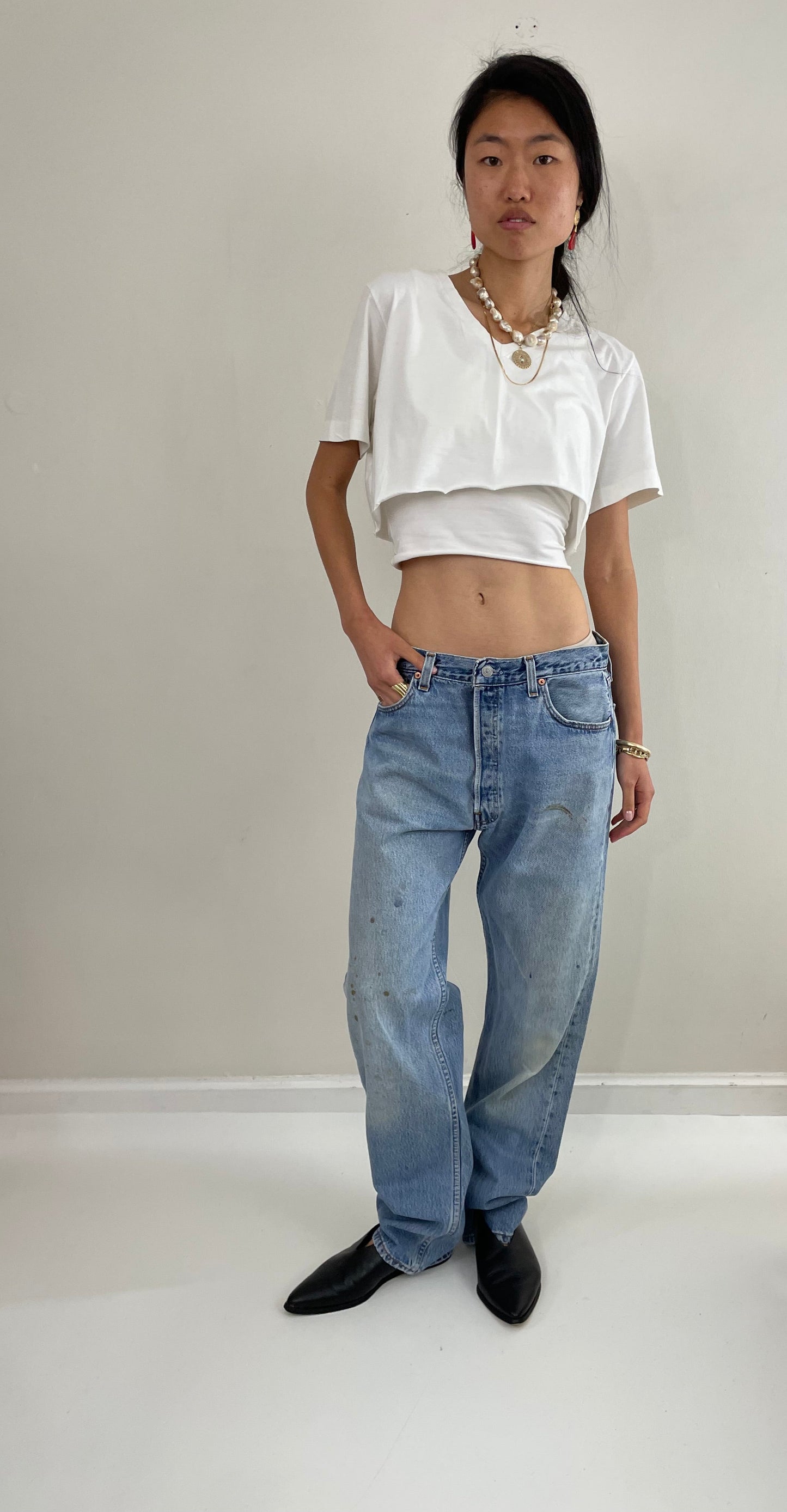 Vintage Levis 501 button fly soft faded tall boyfriend baggy jeans made in USA size 33 x 33