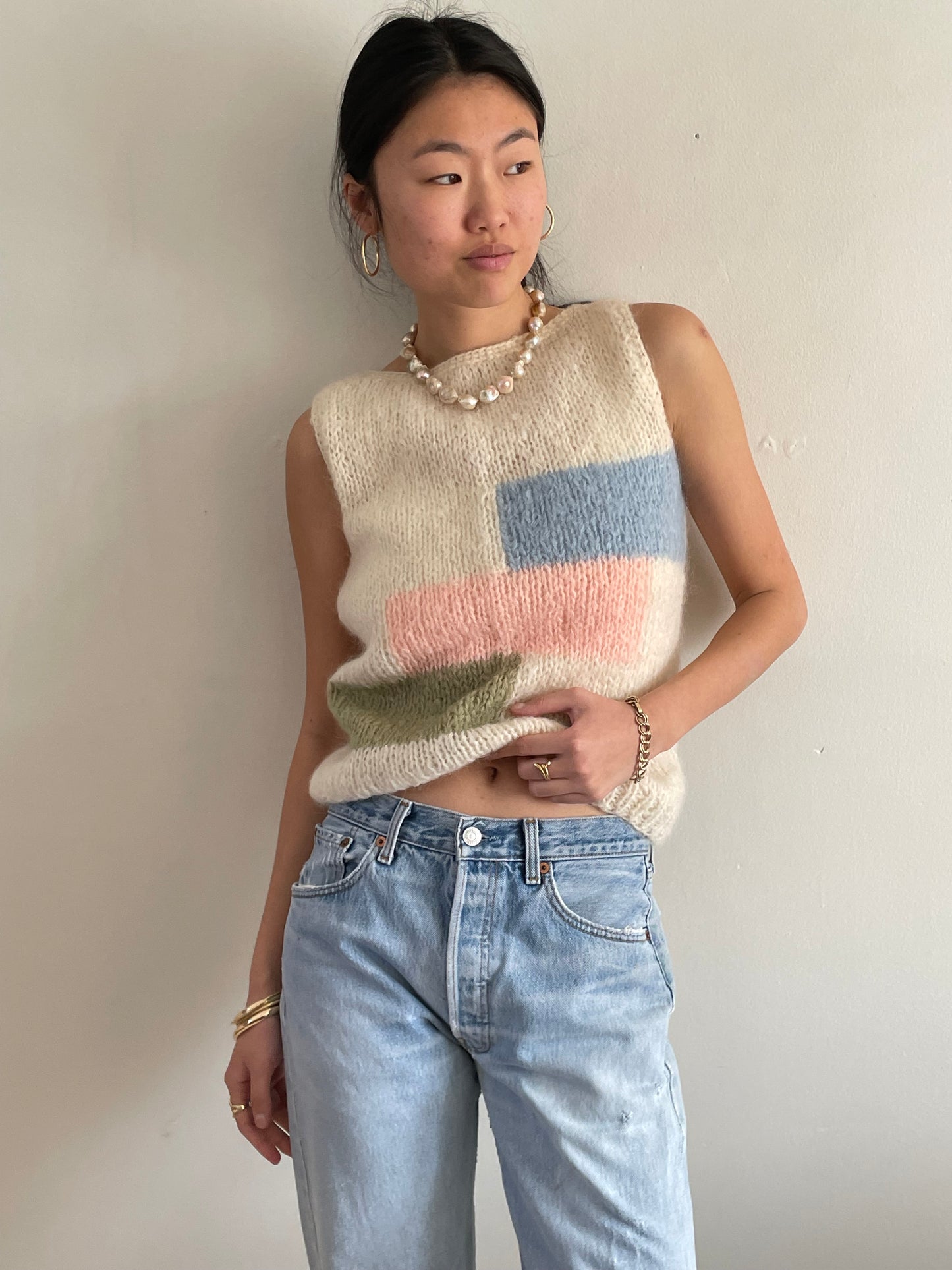 vintage 60s hand knit mohair sleeveless sweater