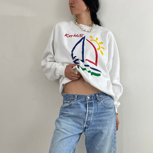 vintage white Key West souvenir cotton crewneck graphic 80s sweatshirt made in USA Large
