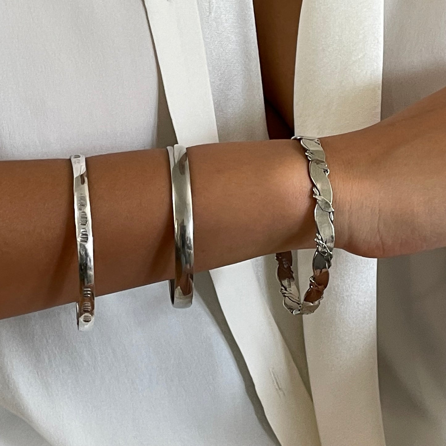 2 Vintage Sterling Silver Mexican Taxco Handmade Bangle Bracelets Set of 3 Bracelets