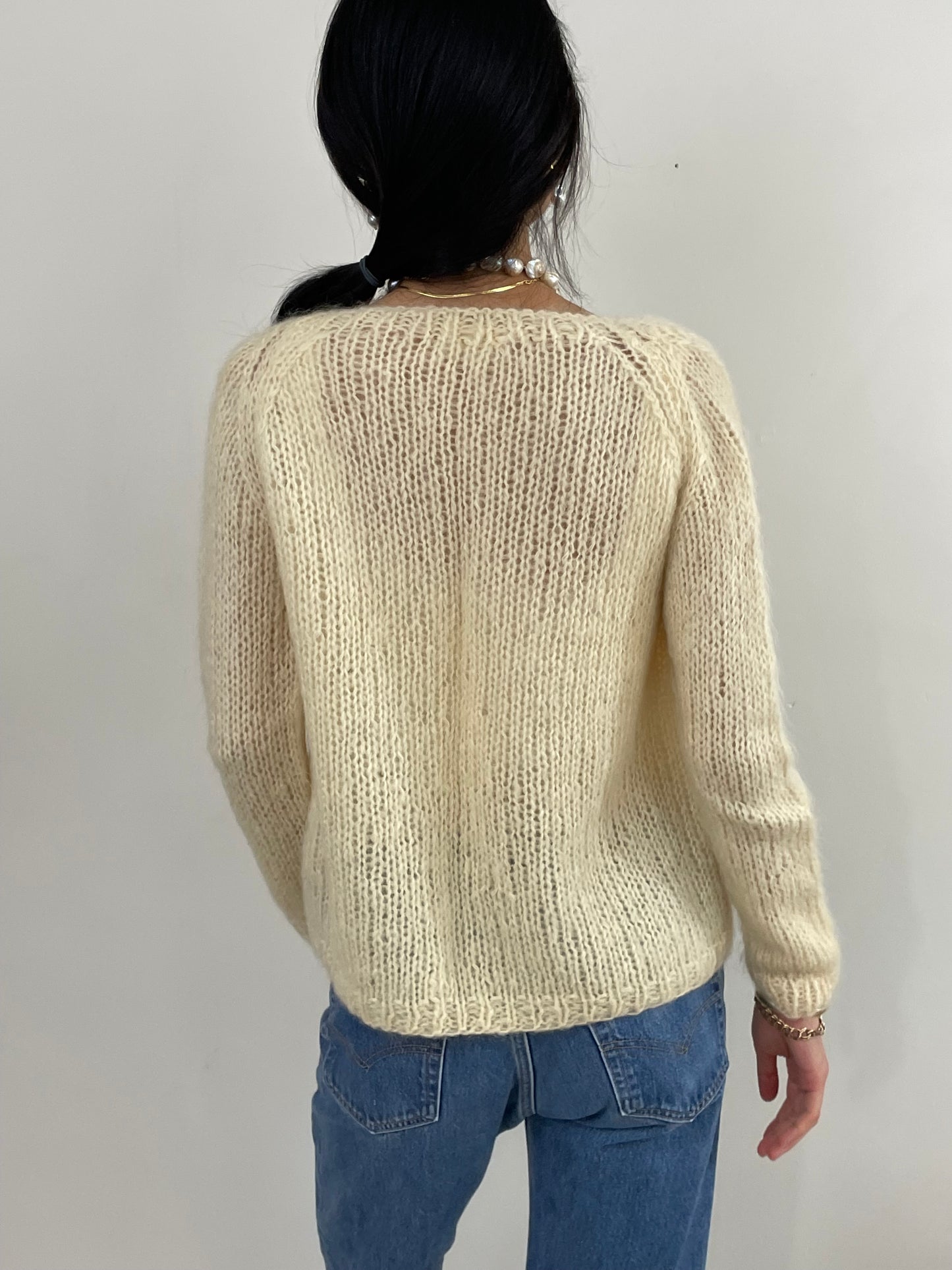 Vintage 60s Hand Knit Italian Fuzzy Wool Mohair Cardigan