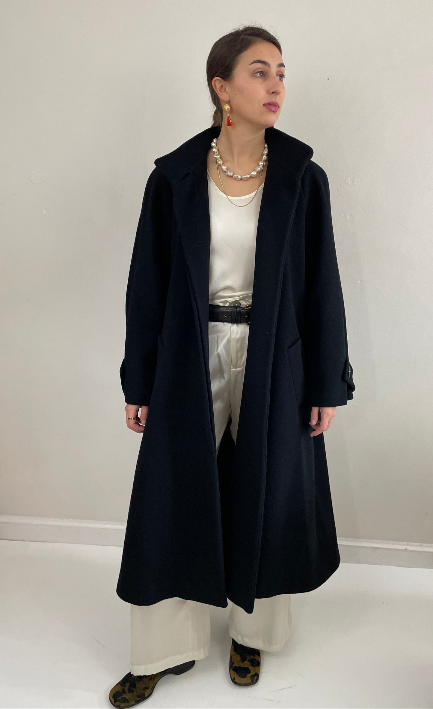 Vintage 90s Perry Ellis Portfolio Long Wool Black Overcoat Winter Medium