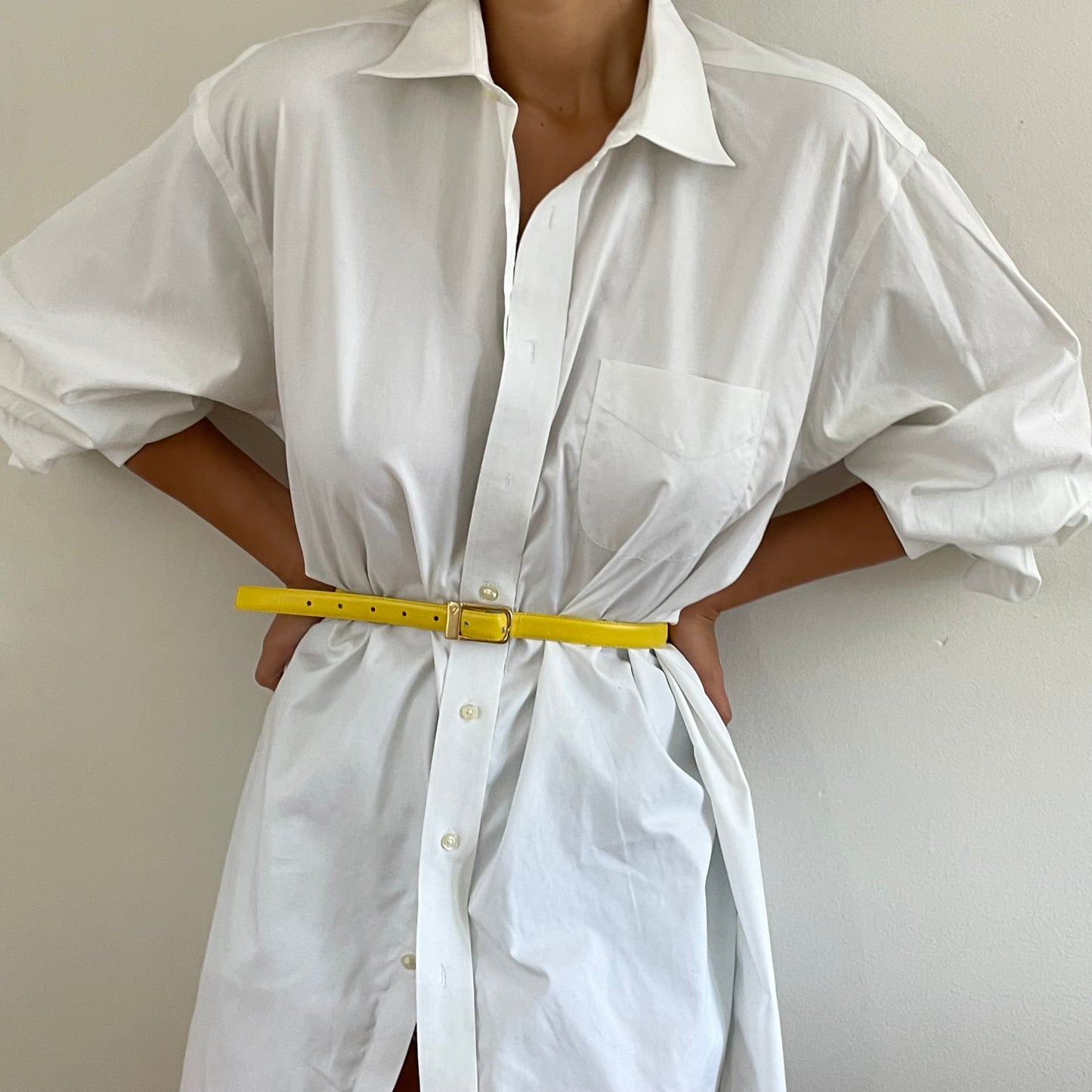 Vintage 90s Lemon Yellow Leather Belt / Large