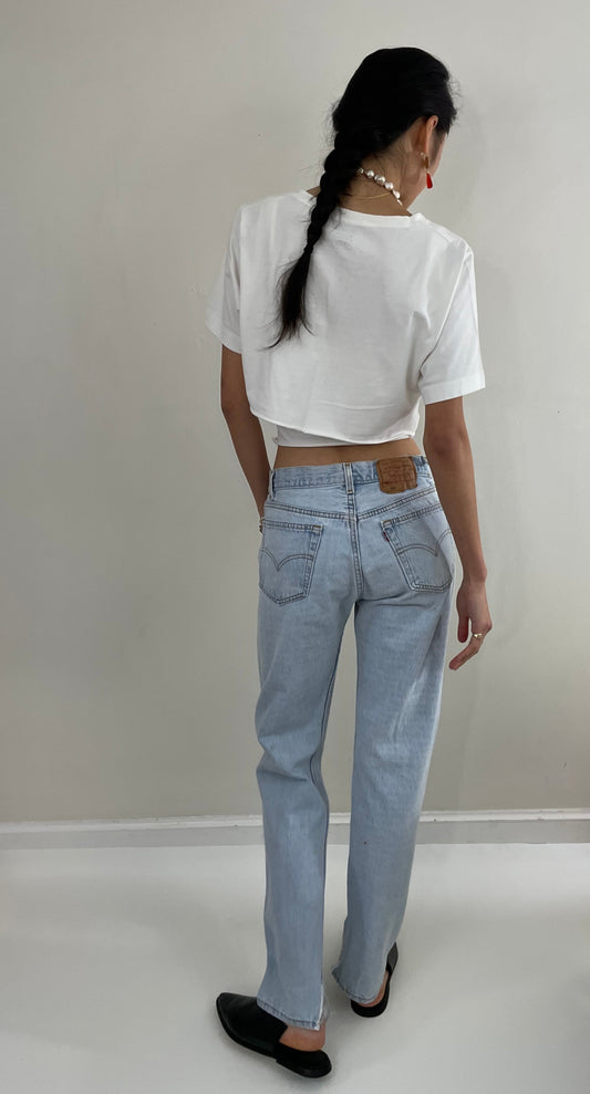 Vintage 80s Levi's 501 faded light wash button fly boyfriend Levis red tab jeans made in USA size 29 x 31