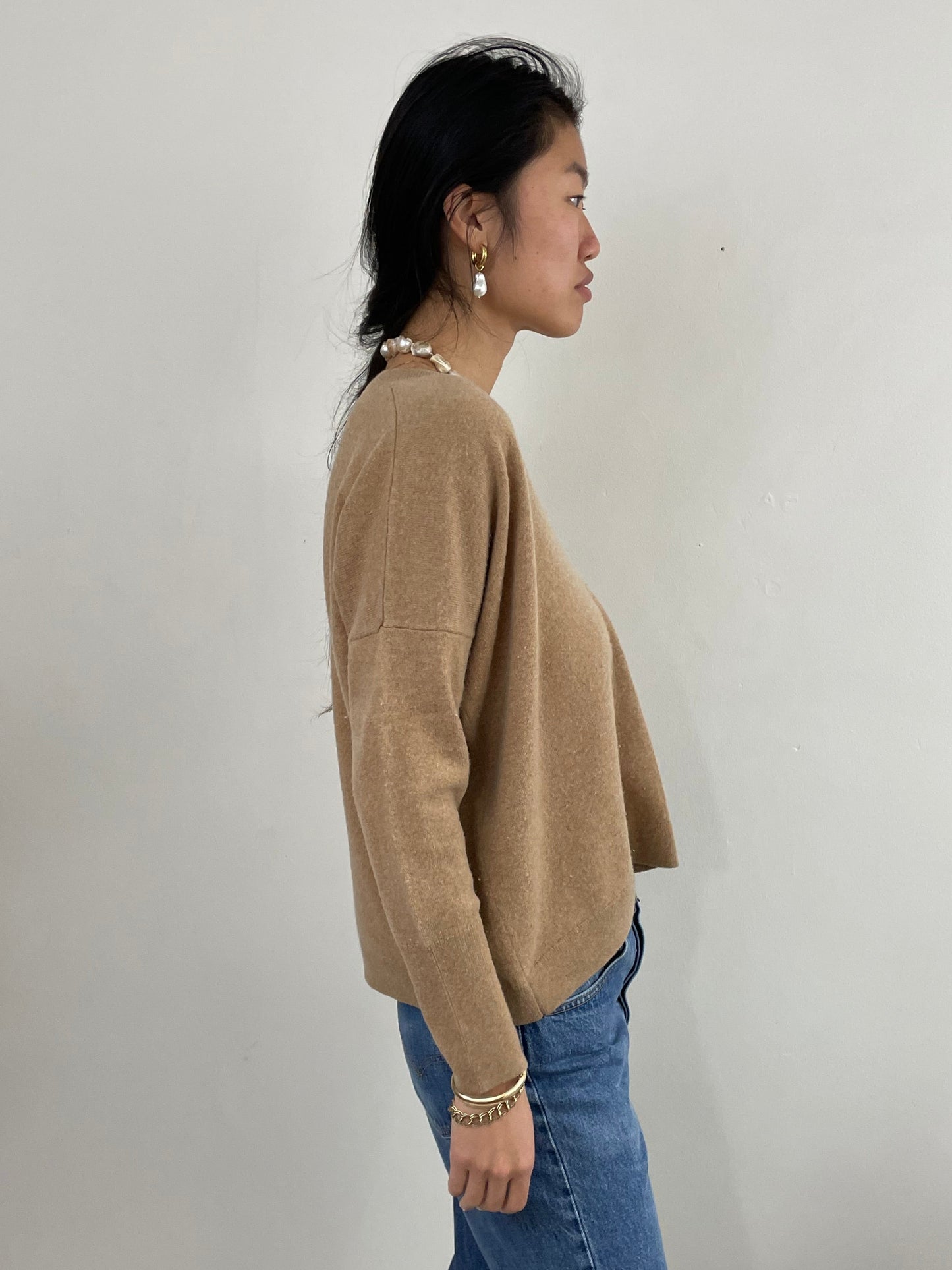 Y2K Cashmere Relaxed V Neck Camel Sweater Large