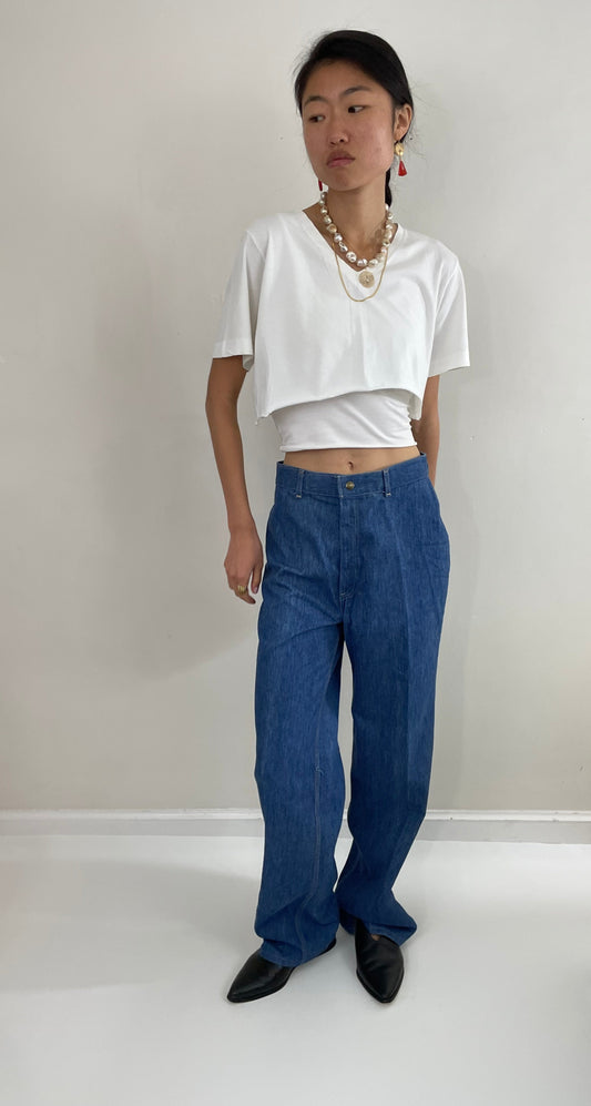 Vintage 70s Levi's bell bottom tall flare high waisted brushed cotton white tab Levis leisure jeans size 29 x 33
