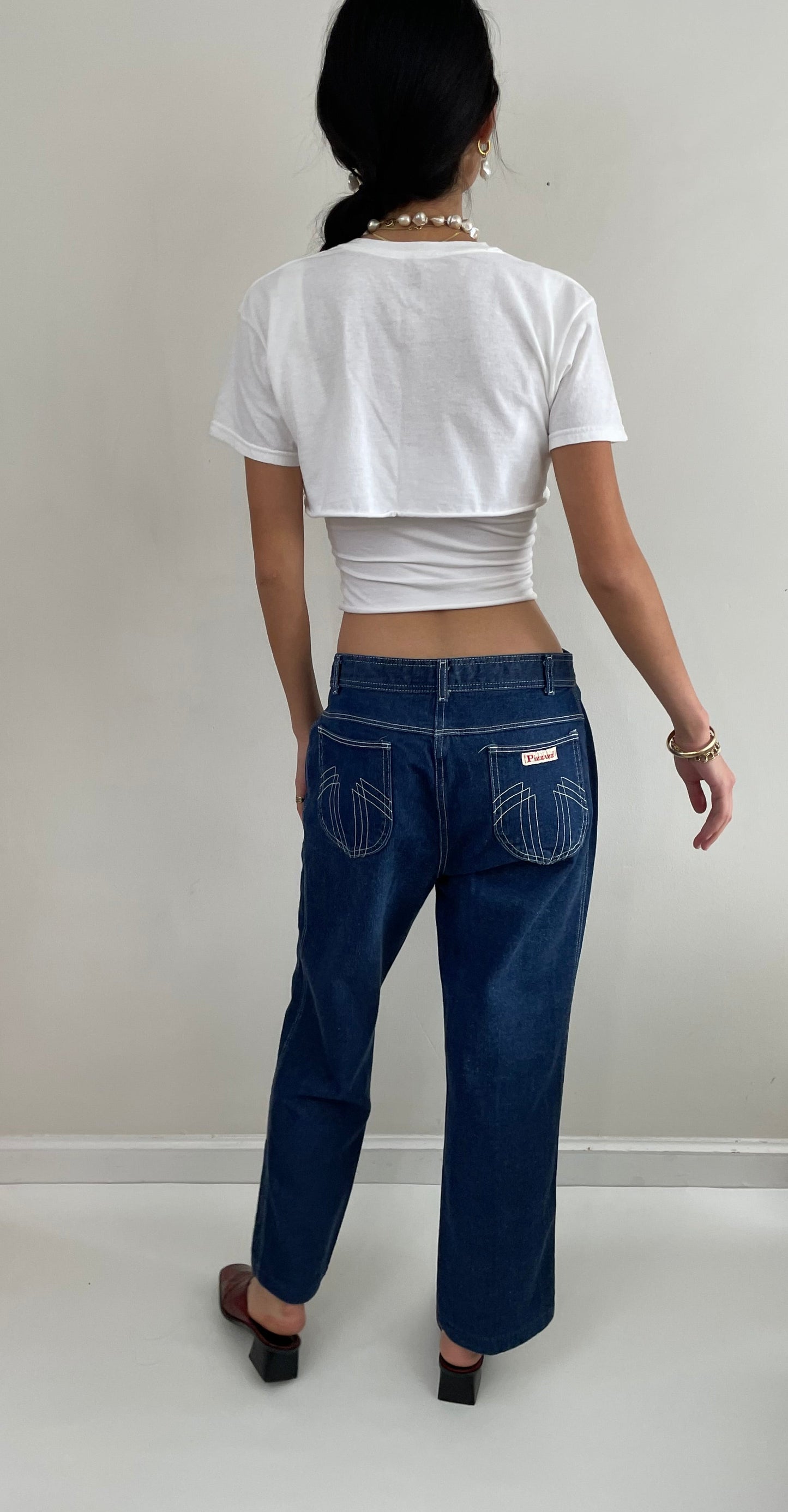 Vintage 80s Wide Leg High Waisted Medium Wash Disco Pizzazz Jeans Pizzazz 30