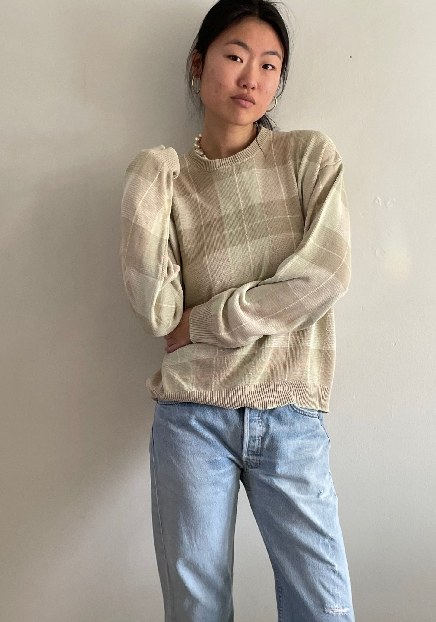 vintage silk + linen plaid oversized sweater