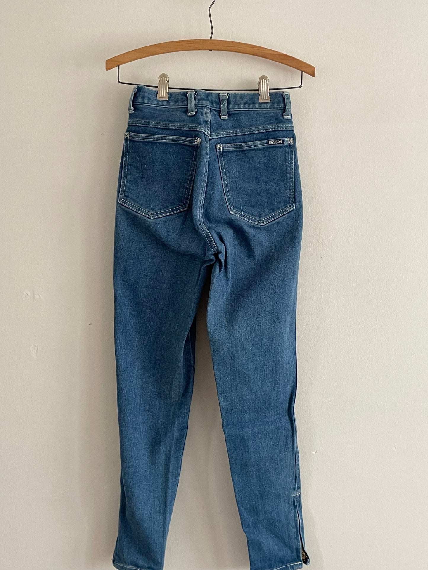 vintage 90s Sasson designer high waisted ankle zip tapered medium wash JAPAN student petite juniorjeans | size 0 23 waist XXS