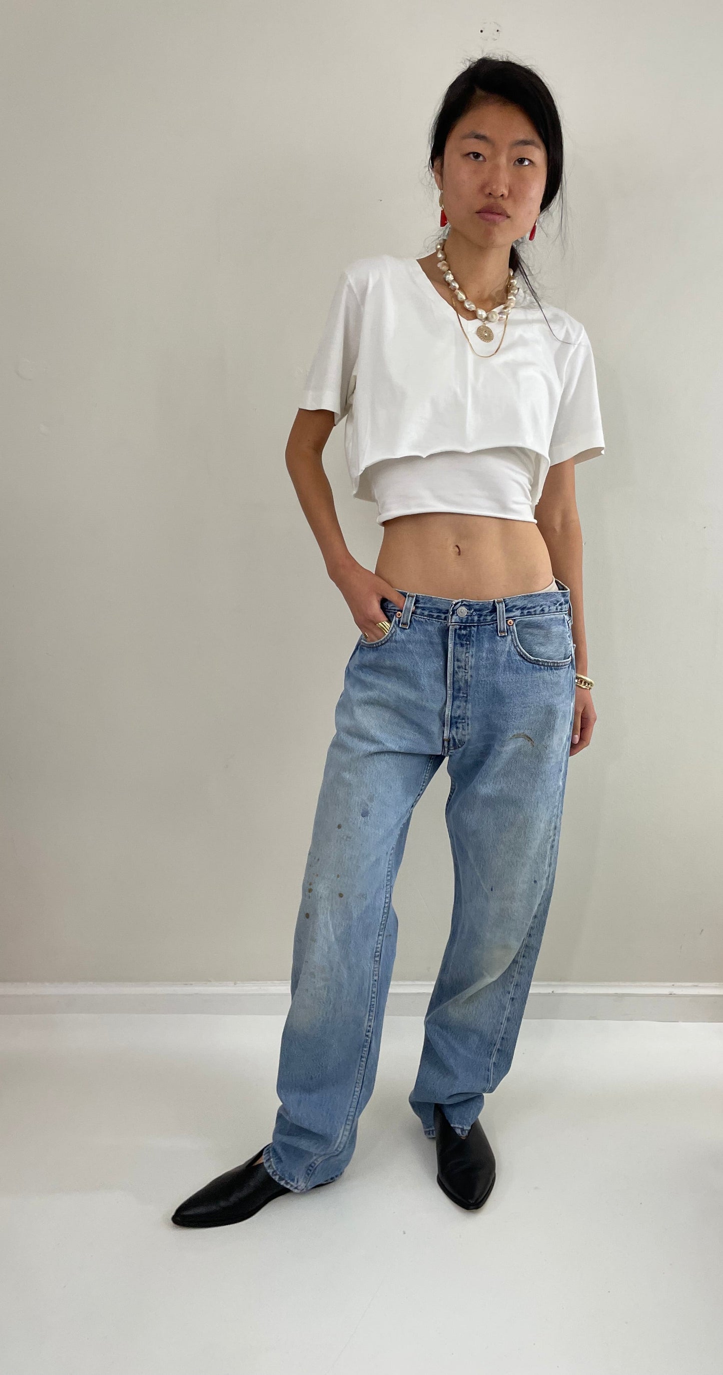 Vintage Levis 501 button fly soft faded tall boyfriend baggy jeans made in USA size 33 x 33