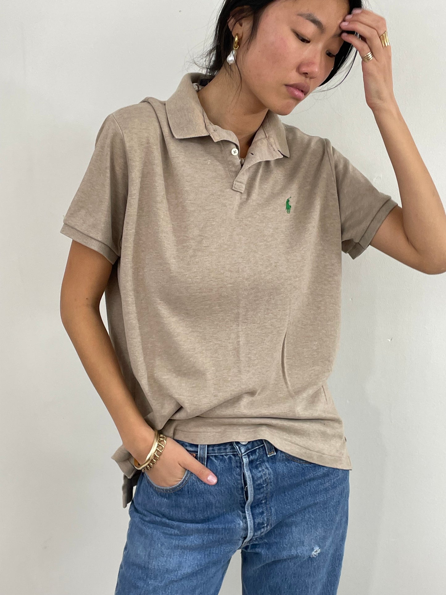 Vintage Y2K Ralph Lauren Oatmeal Cotton Boyfriend Polo Shirt