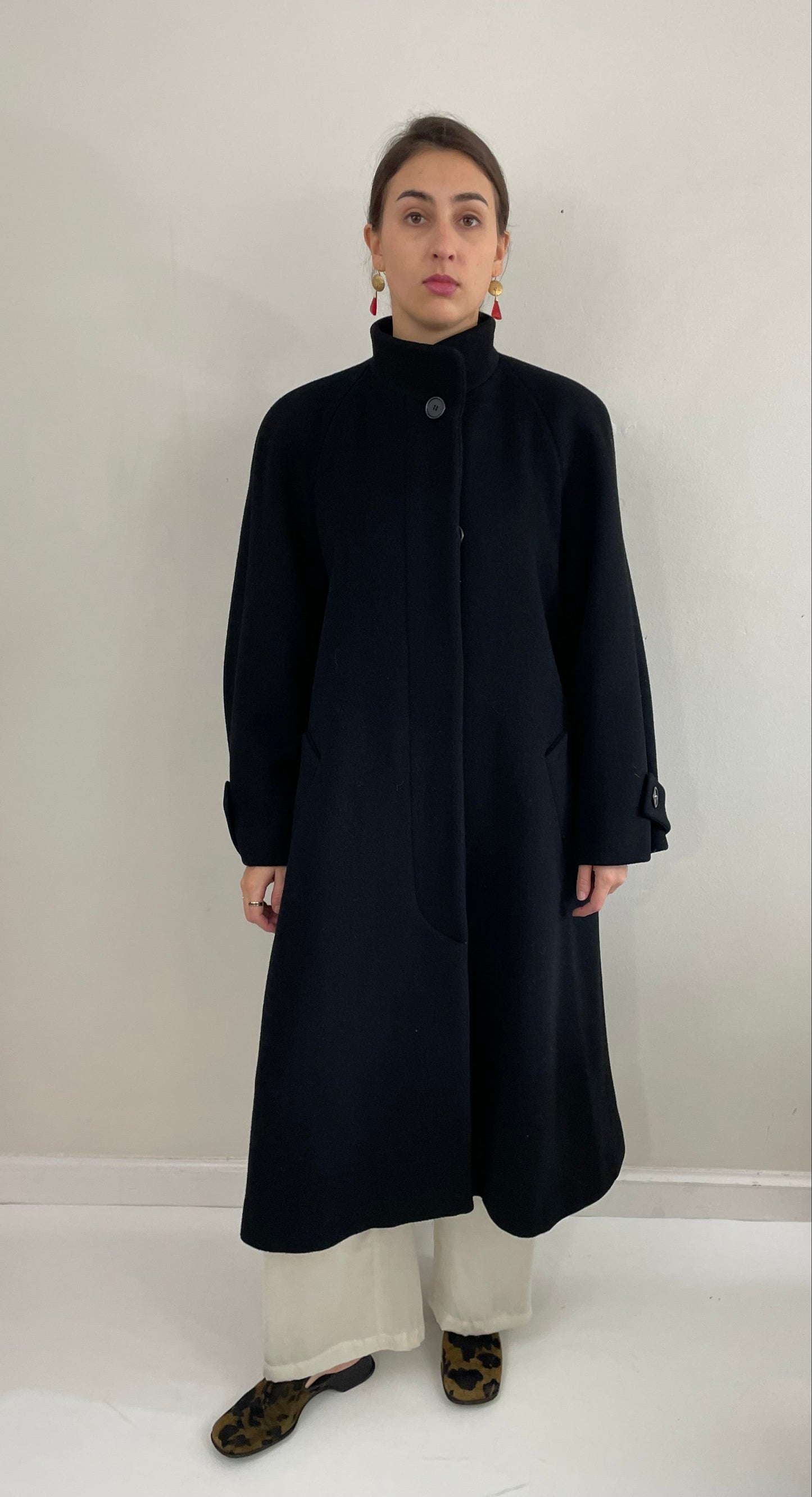 Vintage 90s Perry Ellis Portfolio Long Wool Black Overcoat Winter Medium