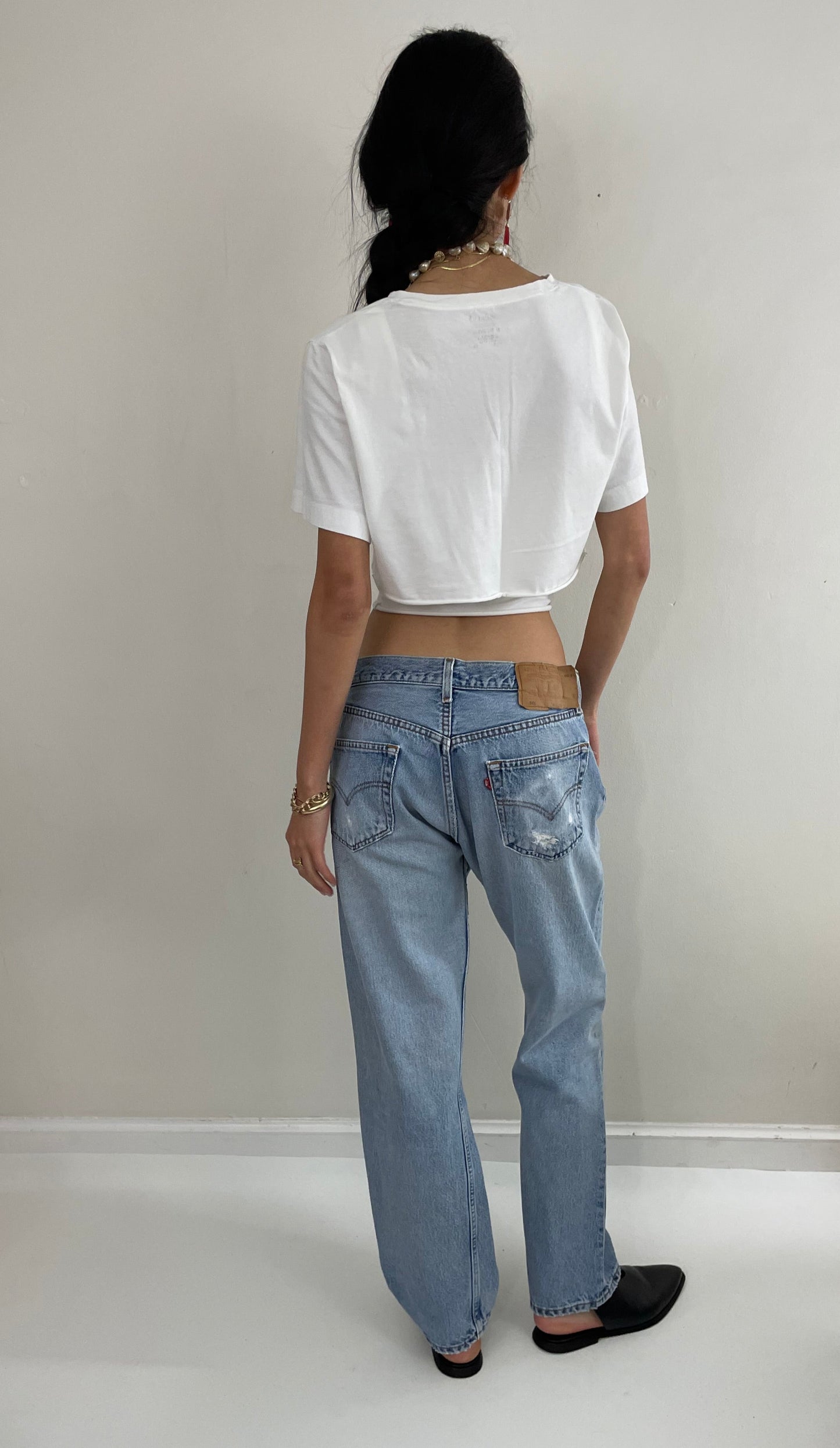 RESERVED Vintage 80s Levi's 501 faded button fly medium wash red tab patched knee Levis iconic jeans size 32 x 29
