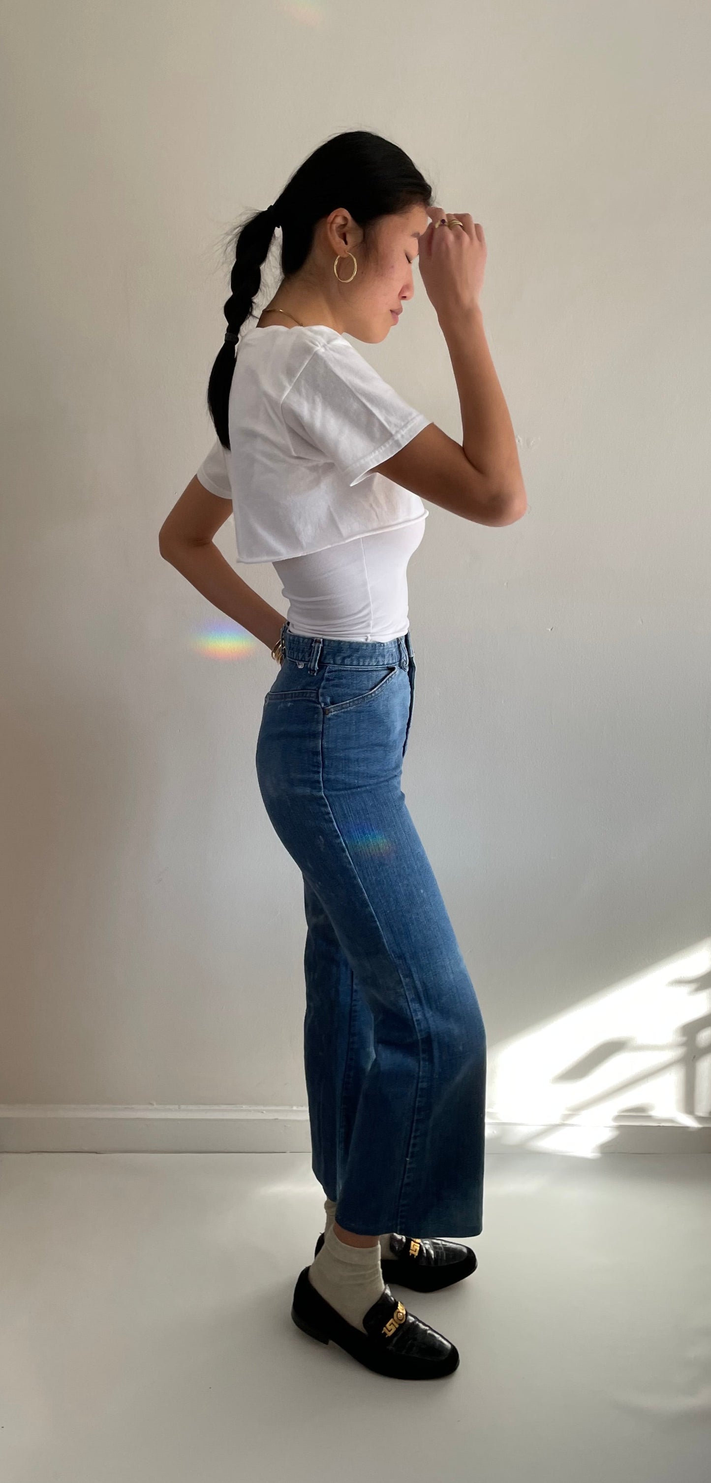 70s Levi's faded flared leg high waisted Levis jeans small size 25 XS