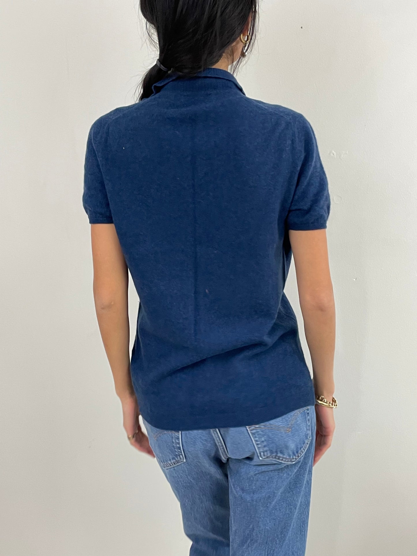 Vintage Paul Stuart Cashmere Collared Short Sleeve Sweater Medium