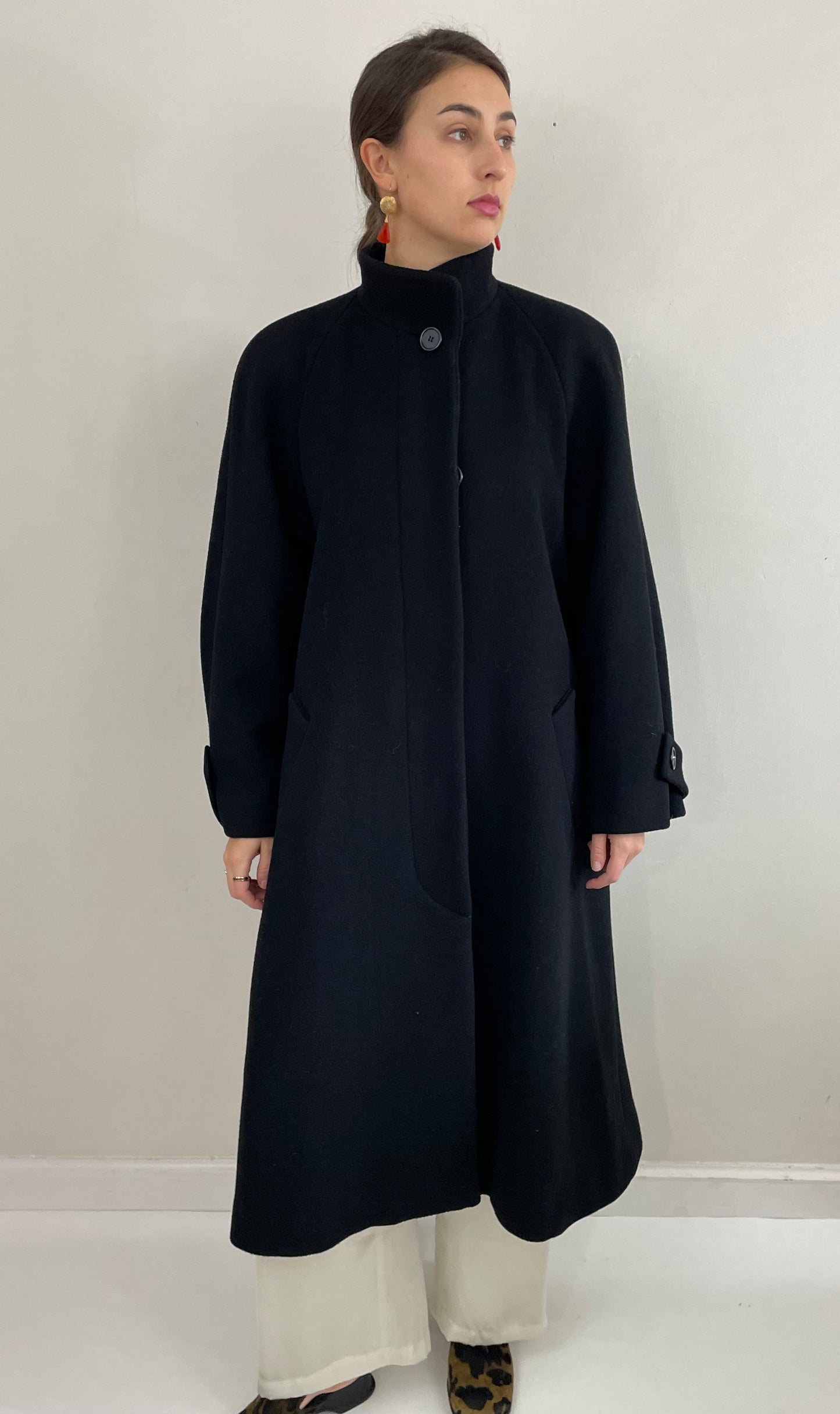 Vintage 90s Perry Ellis Portfolio Long Wool Black Overcoat Winter Medium