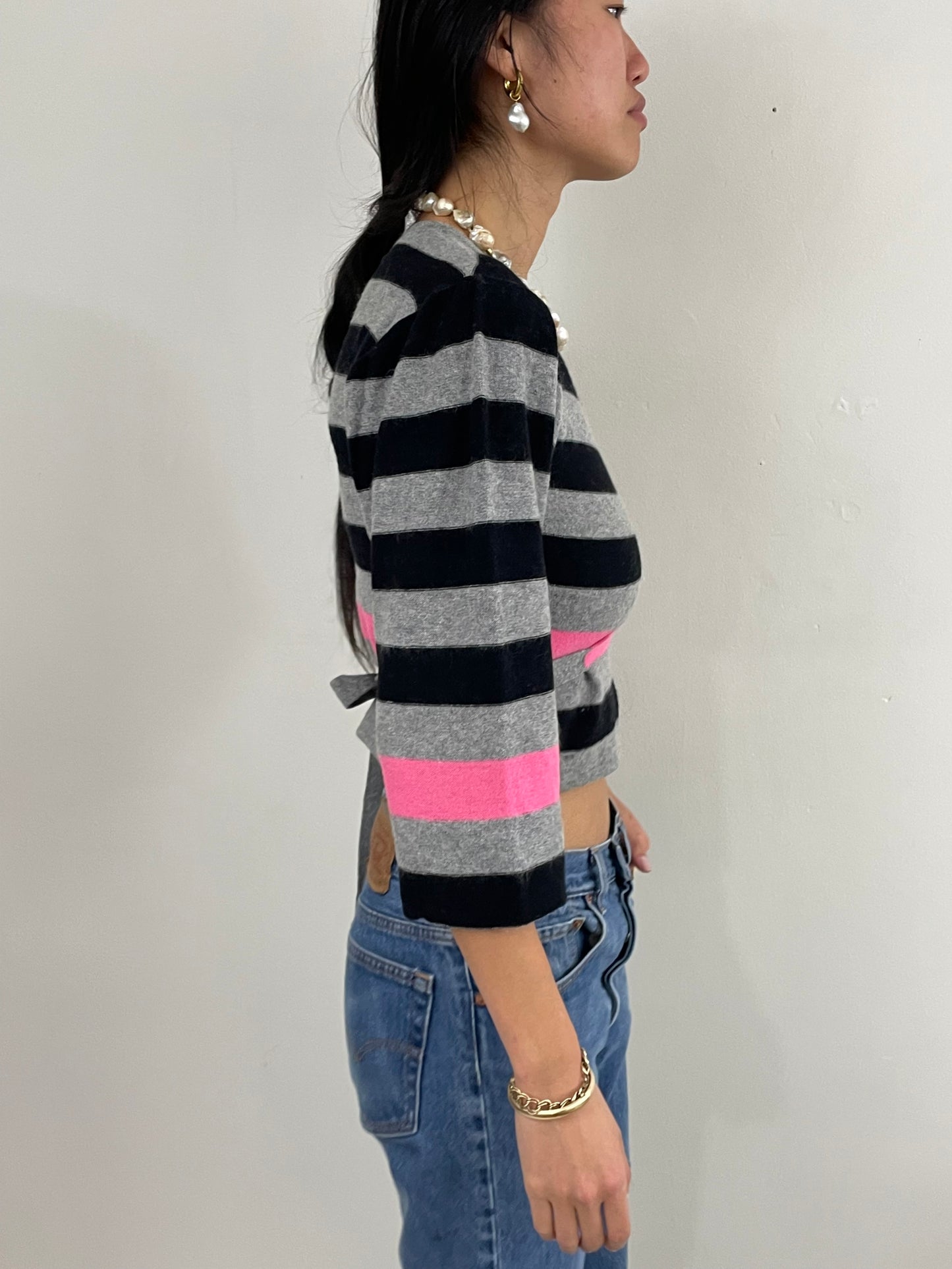 Vintage 80s Sonia Rykiel Striped Lambswool Cropped Sweater Italy